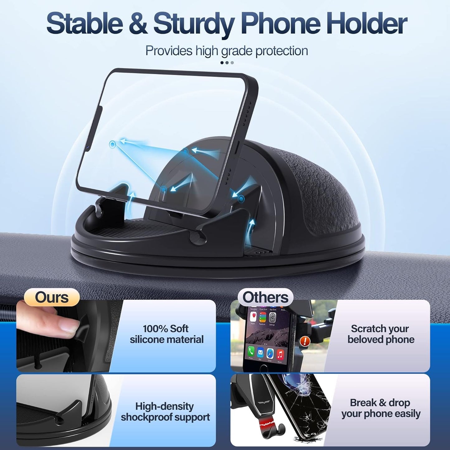 Loncaster [2 Pack] Car Phone Holder Mount, [Horizontal 360° Rotatable] Silicone Phone Mount for Car Dashboard, Hands Free Cell Phone Holder Compatible with iPhone 16 15 14 13 12 Pro Max