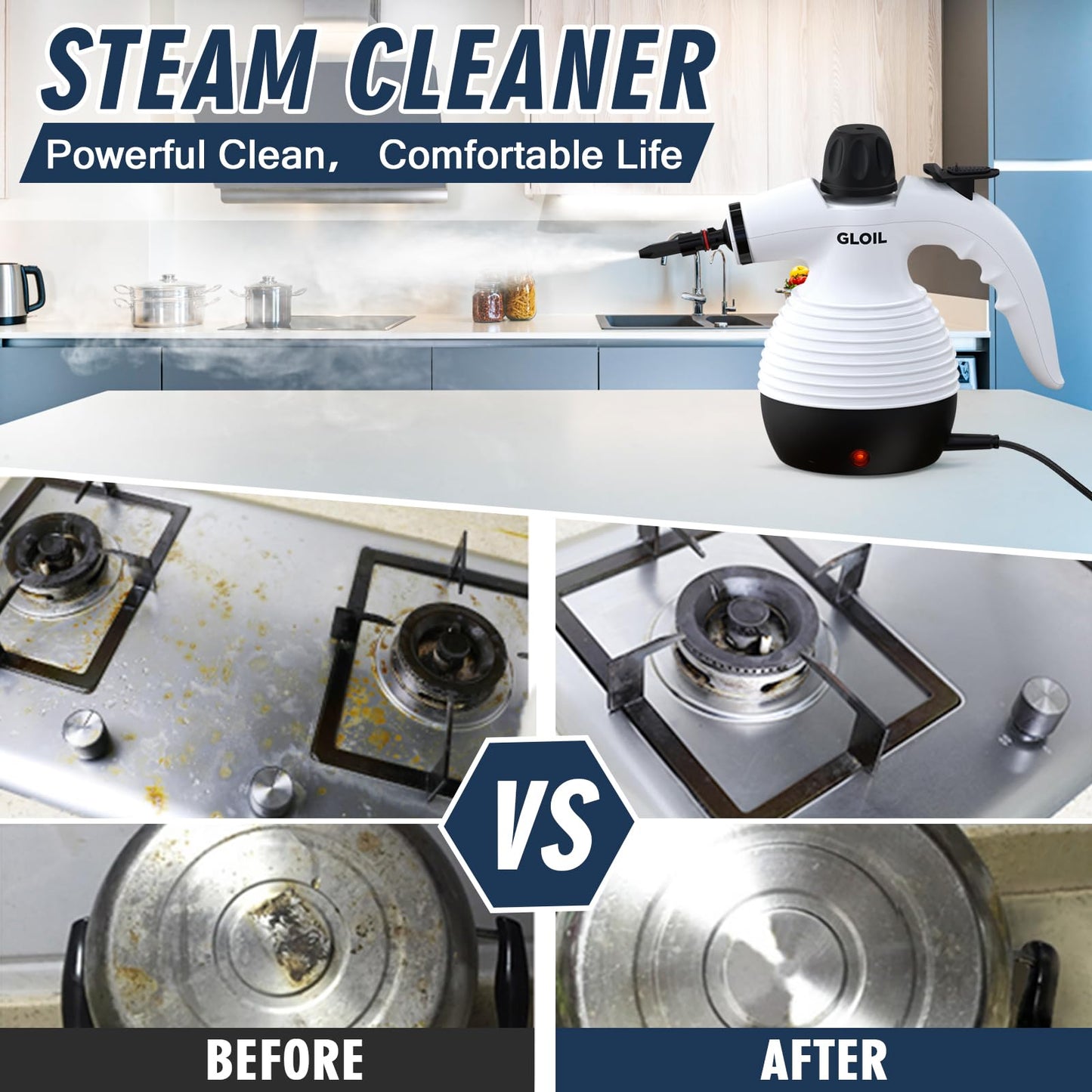 GLOIL Handheld Steam Cleaner, Multifunctional High-Temperature Steam Cleaner, Portable Steam Cleaner Ideal for Cleaning Range Hoods, Microwaves, Tiles, Curtains, Sofas, Countertops, and Car Interiors.