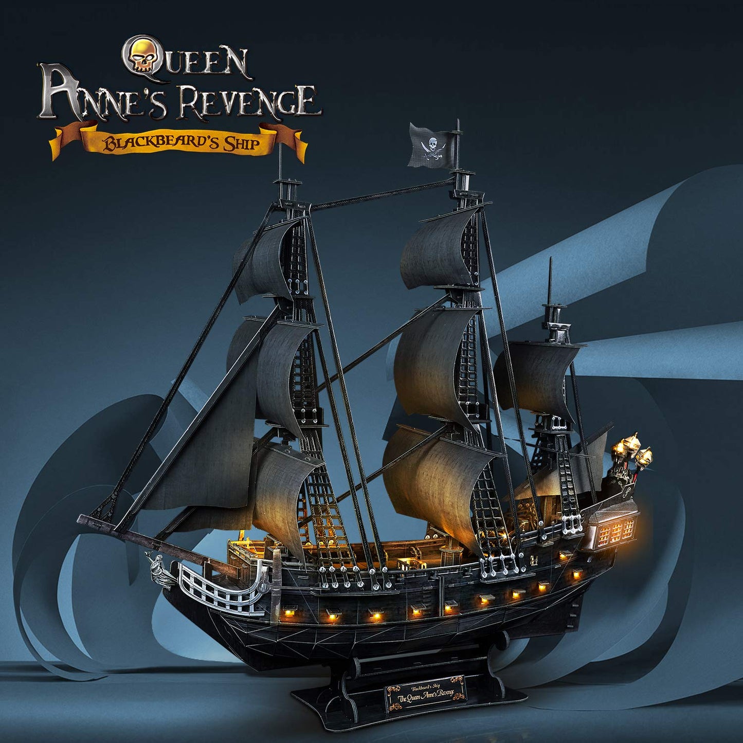 CubicFun 26.6'' LED Pirate Ship 3D Puzzle - Large 3D Puzzles Model Kits for Adults - 340 Pieces