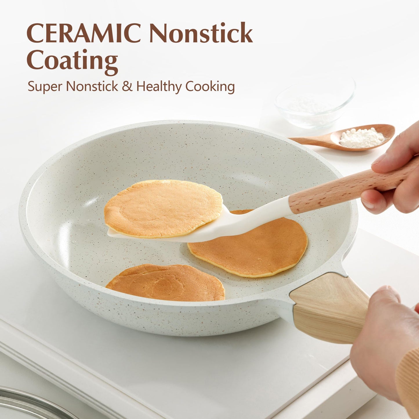 SENSARTE Nonstick Ceramic Frying Pan with Lid 8/9.5/10/11/12.5 Inch Omelet Pan Skillet, Free of Intentionally Added PFAS/PTFE Non-Toxic Chef's Pan Induction Compatible Pan, Heat Resistant Handle