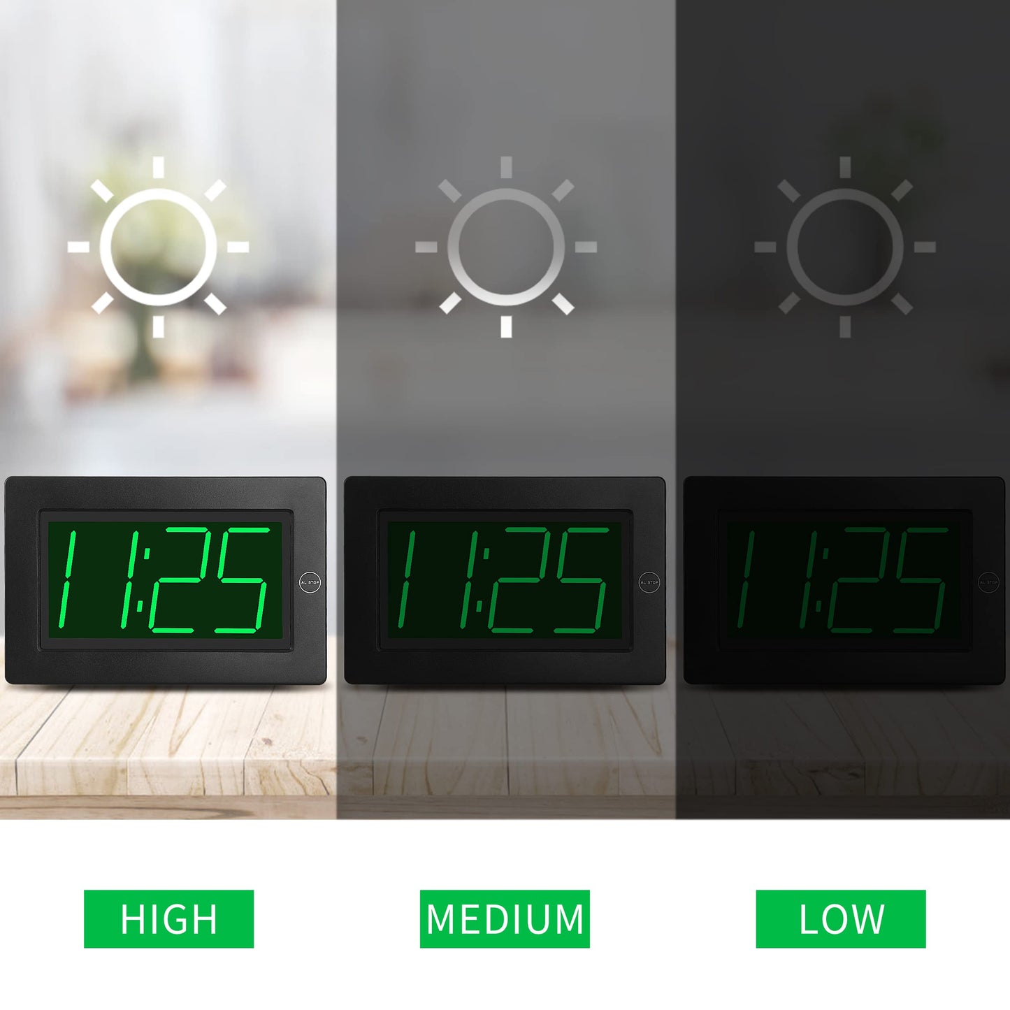 KWANWA Large Digital Alarm Clock, 3" LED Display Battery Operated, Dimmable Auto Night Mode, Easy to Read for Seniors Visually Impaired, Cordless Wall Clock or Table Clock for Bedroom Kitchen Office