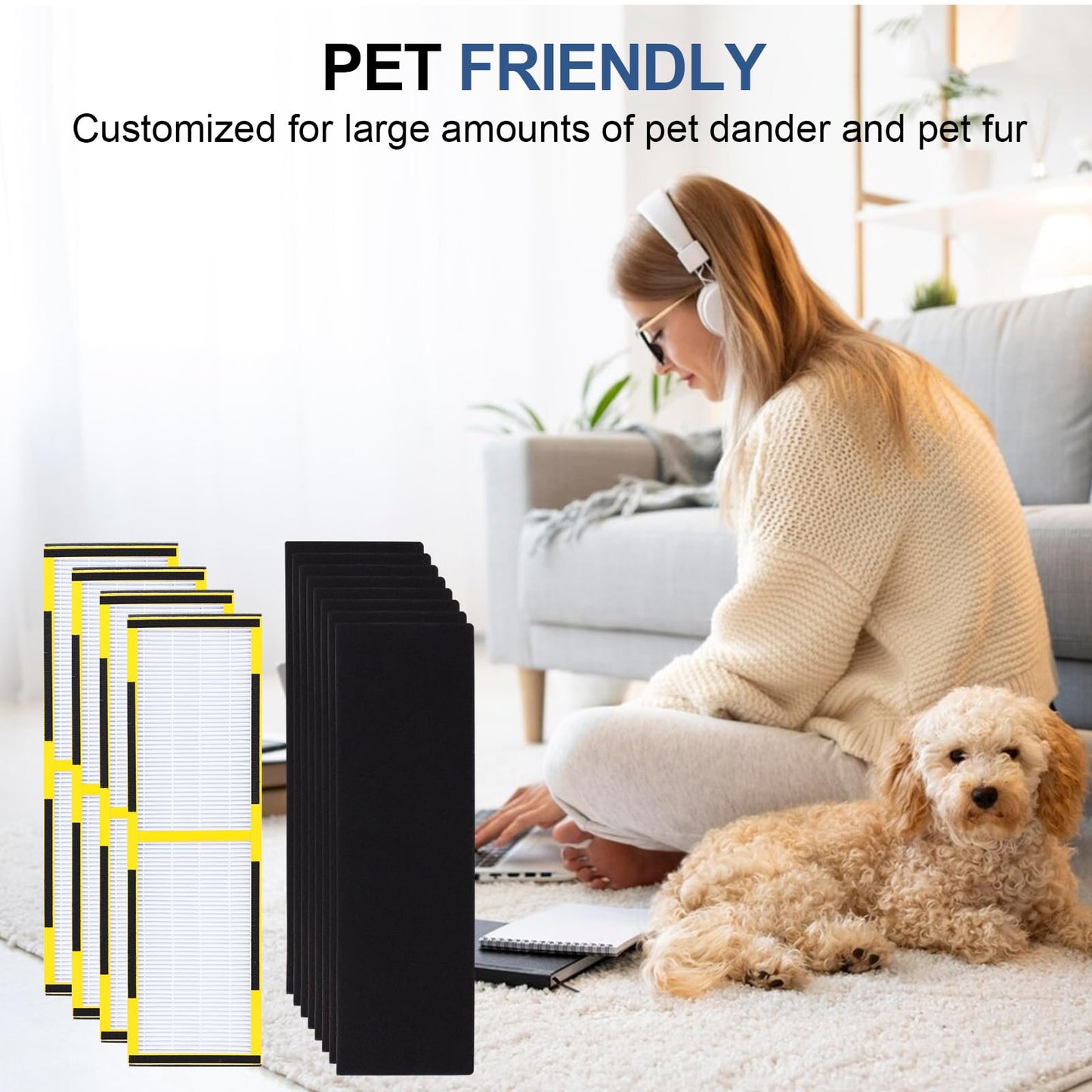 FLT4825 HEPA Replacement Filter B Compatible with Germ Guardian Purifier models AC4825 AC4300 AC4800 AC4900 AC4850, 4 True HEPA Filters & 8 Extra Activated Carbon Pre-Filters By Safego