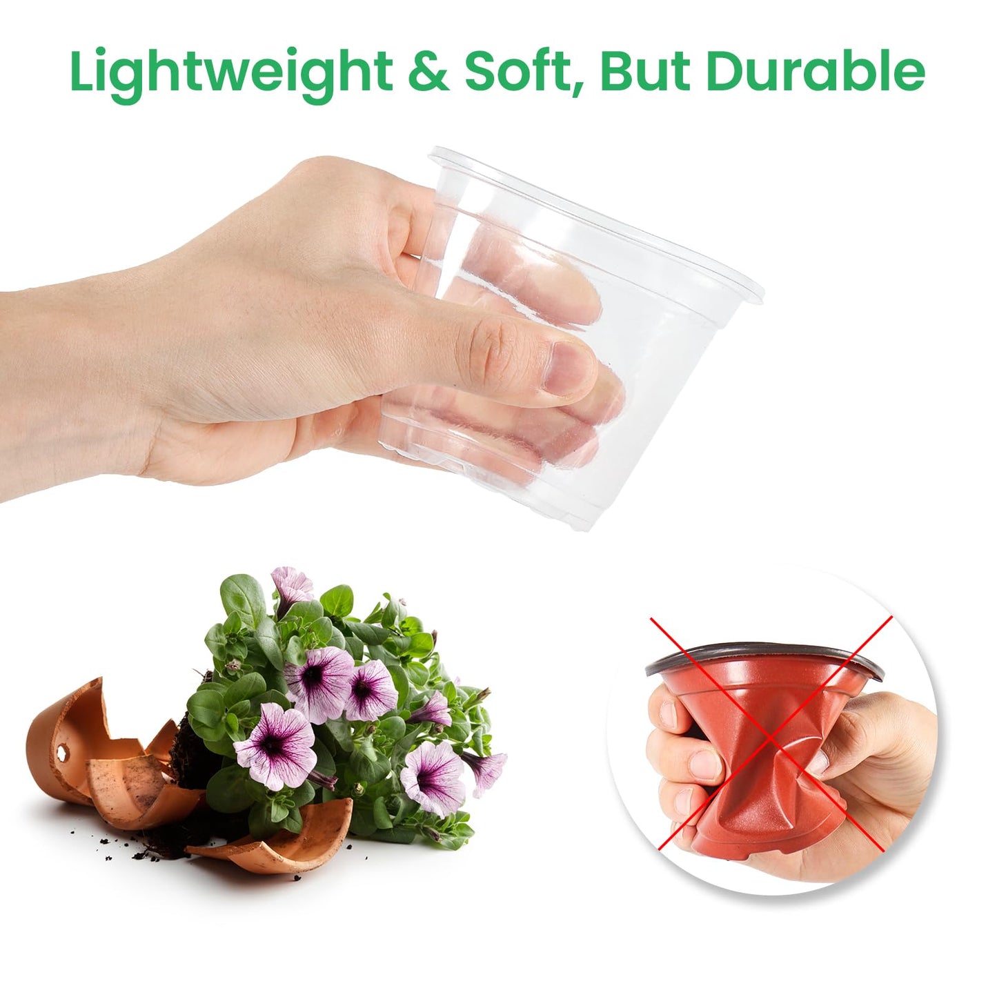 Bluepro 30 Packs 7/5/4 Inch Reinforced Clear Nursery Pots with Drainage Hole, Transparent Variety Pack Plastic Plant Pot Seedling Planter Seed Starter Flower