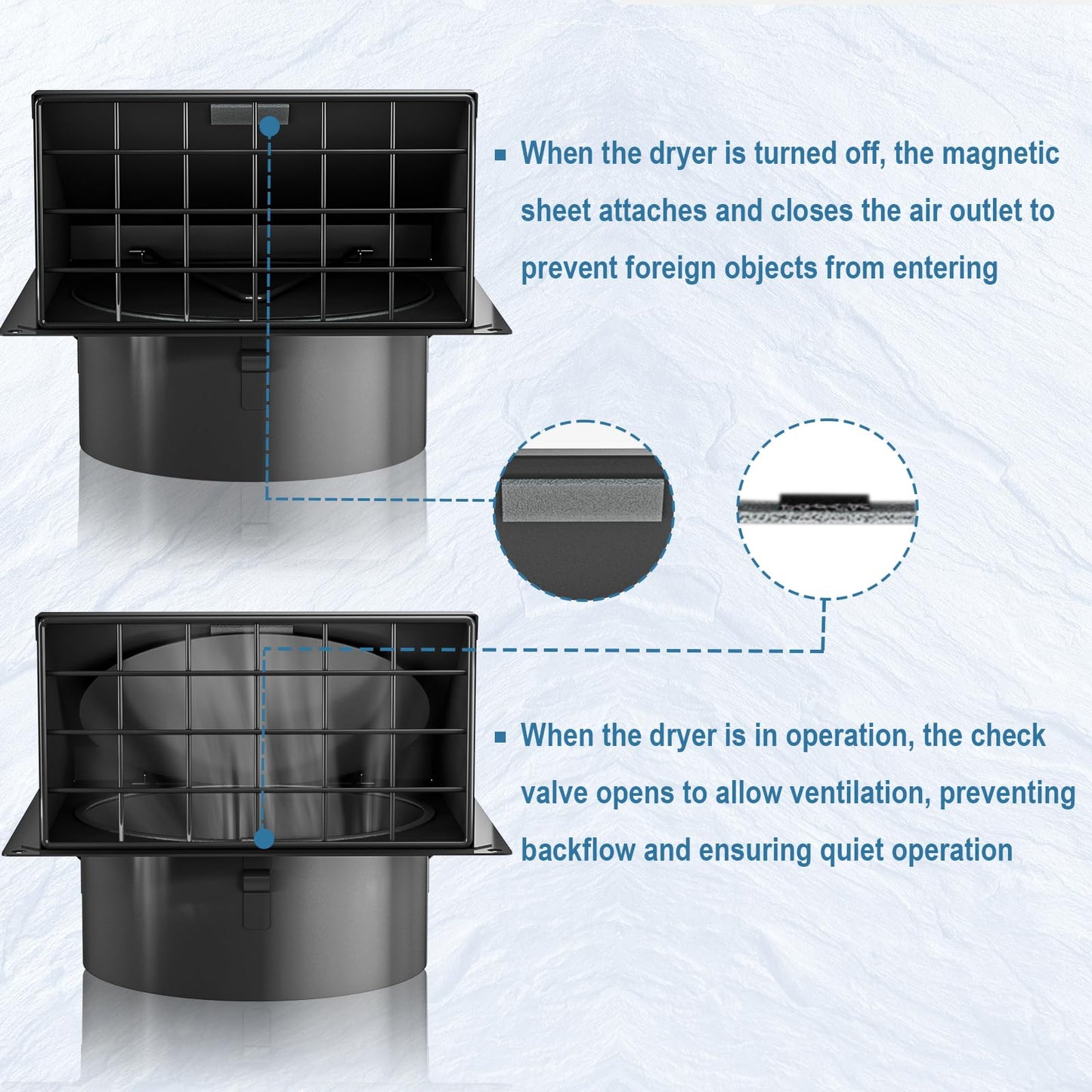 Hon&Guan Dryer Vent Cover Outside with Removable Mesh, 4 Inch Wall Mount Extractor Vent with Rubber Cushioned Non-Return Flap, Metal Outside Dryer Vent Cover for House, Black