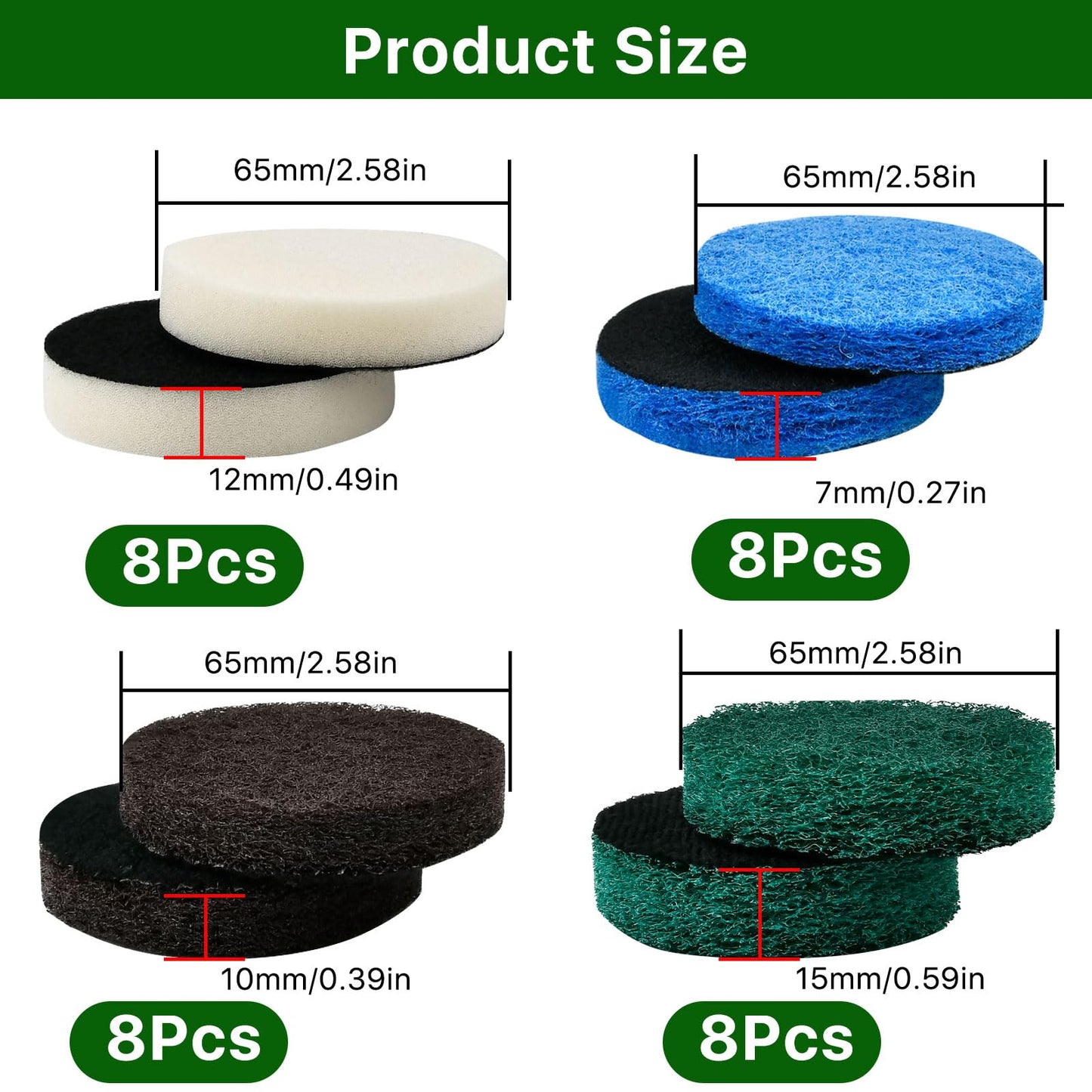 Boocalny 32pcs Electric Cleaning Brush Pad Set, 8 Foam Pads 8 Kitchen Mats 8 Performance Pads 8 Microfibre Pads, Power Scrubber Scour Replacement Pads fit for Dremel Versa Cleaning Brush