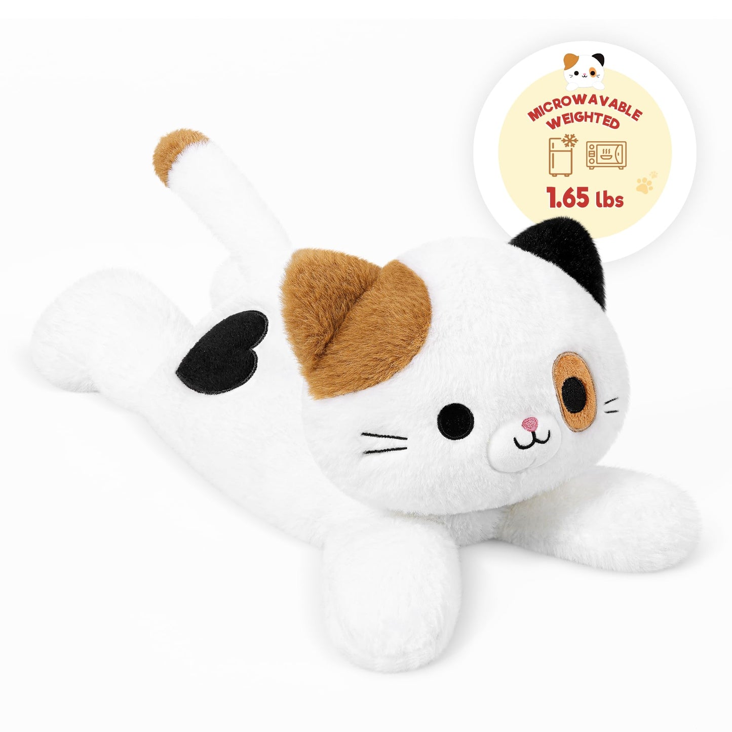 Onsoyours Original Heatable & Weighted Calico Cat Stuffed Animals, 15 inch Microwavable Kitten Plushie for Warmth & Stress Relief - Comfort Soft Plush Toys for Kids and Adults