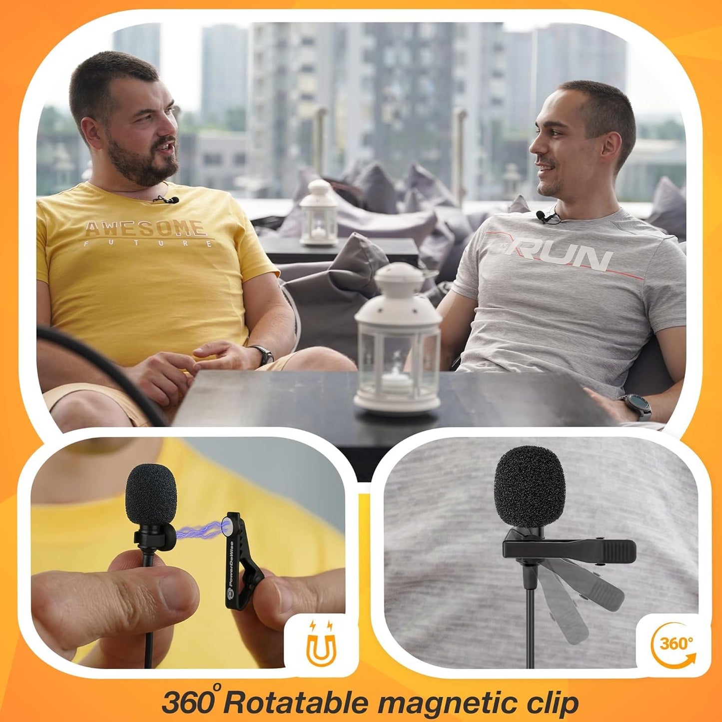 Professional Grade 2 Lavalier Clip-On Microphones Set for Dual Interview - Double Lav Lapel Microphone - Use for iPhone Phone Camera - Blogging Video Recording Noise Cancelling 3.5mm Mic