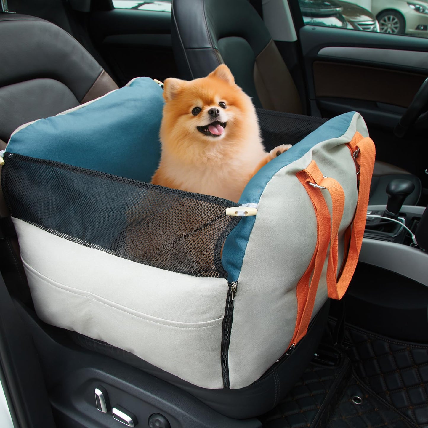 Ownpets Small Dog Car Seat, Dog Bed Car Seat with Elevated Design, Safety Belt, Puppy Seat for Car with Fixed Buckle, Waterproof & Scratch-Resistant, Pet Travel Carrier Bed Up to 25lbs