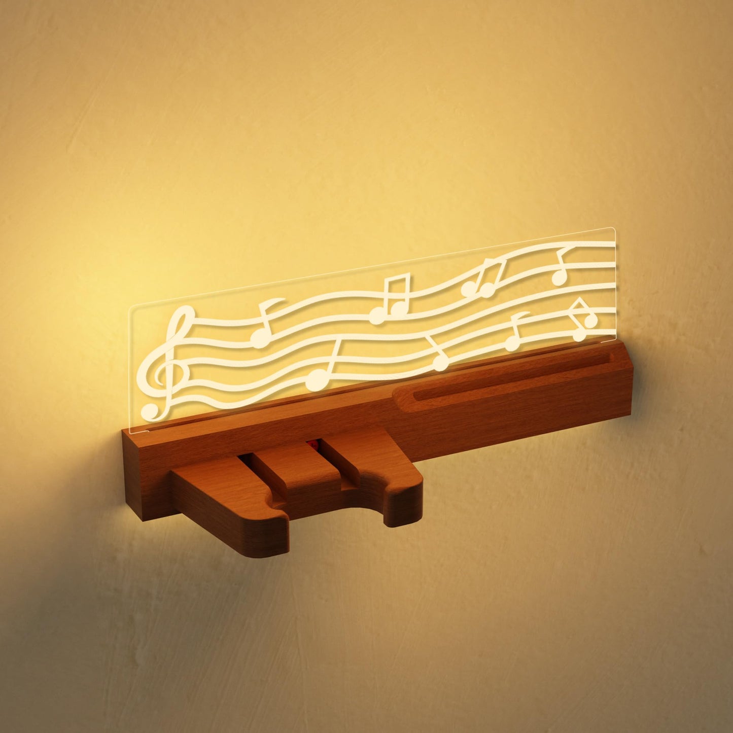 CoolGift Mart Light up Guitar Wall Mount, Musical Notes Design, Pick Holder with LED Illumination - USB Powered, Premium Wood and Acrylic, for Acoustic Electric Bass Ukulele Violin, Gift for Music Lovers Guitar Players