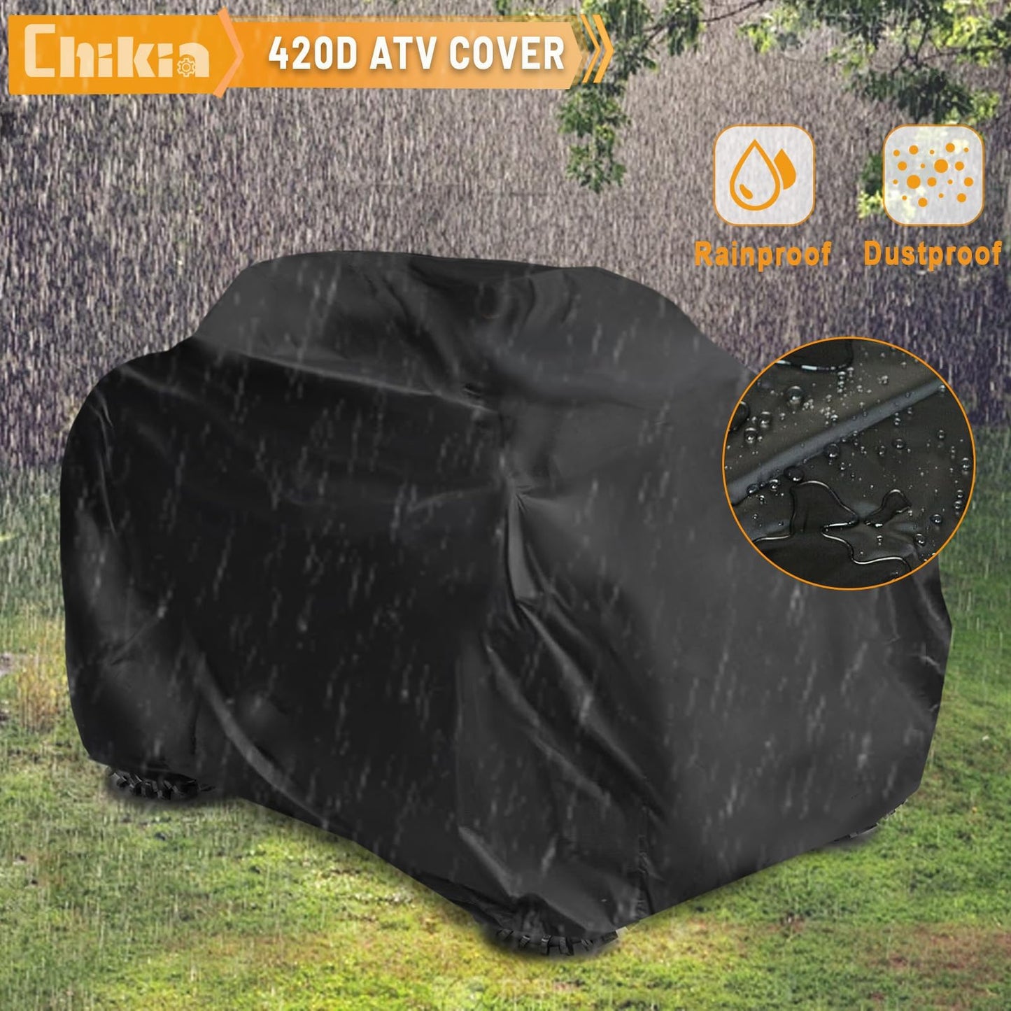 XXL ATV Cover 420D 4 Wheeler Cover Compatible for Can am Outlander Polaris Sportsman CFMOTO Yamaha Hisun Honda Heavy Duty Waterproof All Weather Protection (90.5''L x 49''W x 51''H)