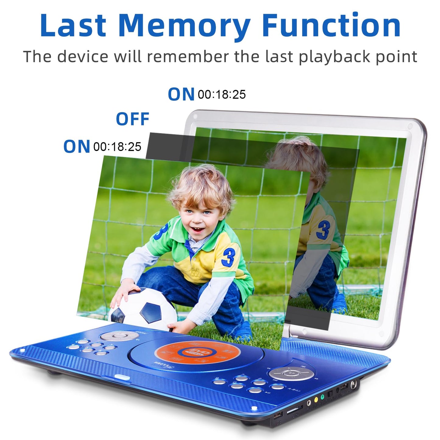 16.9" Portable Mobile DVD Player with 14.1" Large Swivel Screen with 6 Hrs Rechargeable Battery for Kids, Sync TV, Support USB SD Card with Car Charger (Blue)