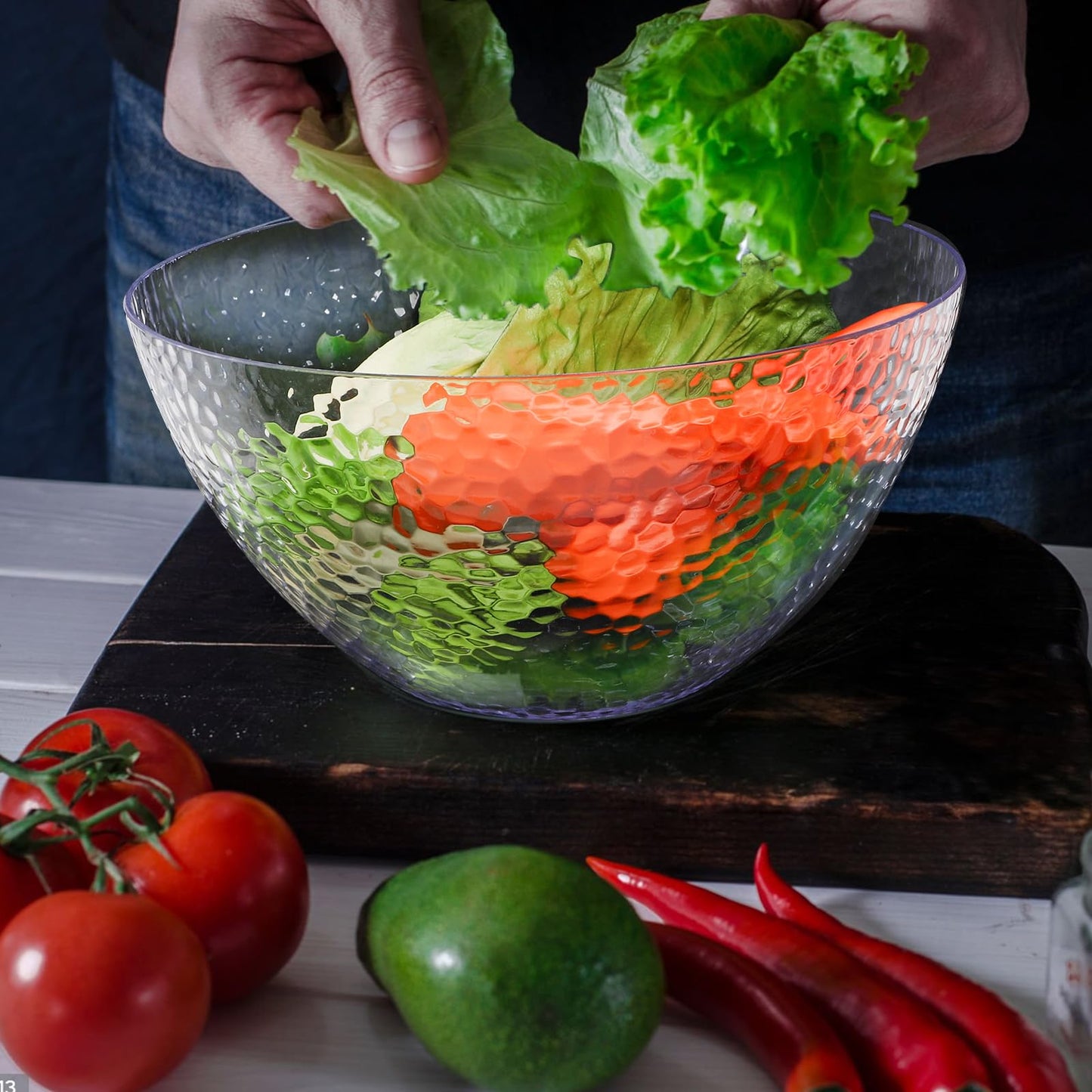 Suwimut 4 Pack Clear Plastic Serving Bowls for Parties, 135 OZ Large Round Plastic Snack or Salad Bowl, Clear Chip Bowls Plastic Candy Dish Salad Serving Containers