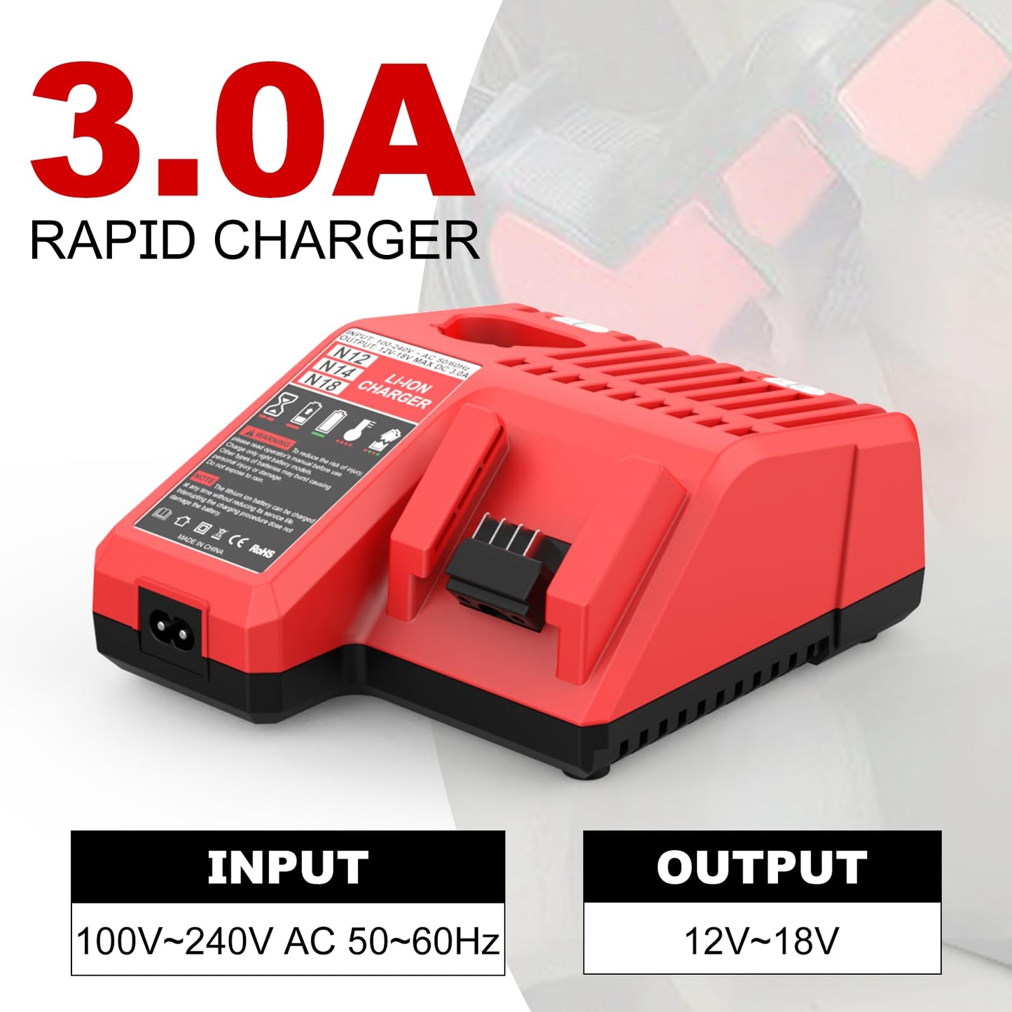 BECDXPal Charger Replacement for Milwaukee 18V Charger Compatible with Mil-Waukee 12V&18V Battery 48-11-2420 48-11-1815 48-11-1840 48-11-1841(Not Made in Milwaukee)