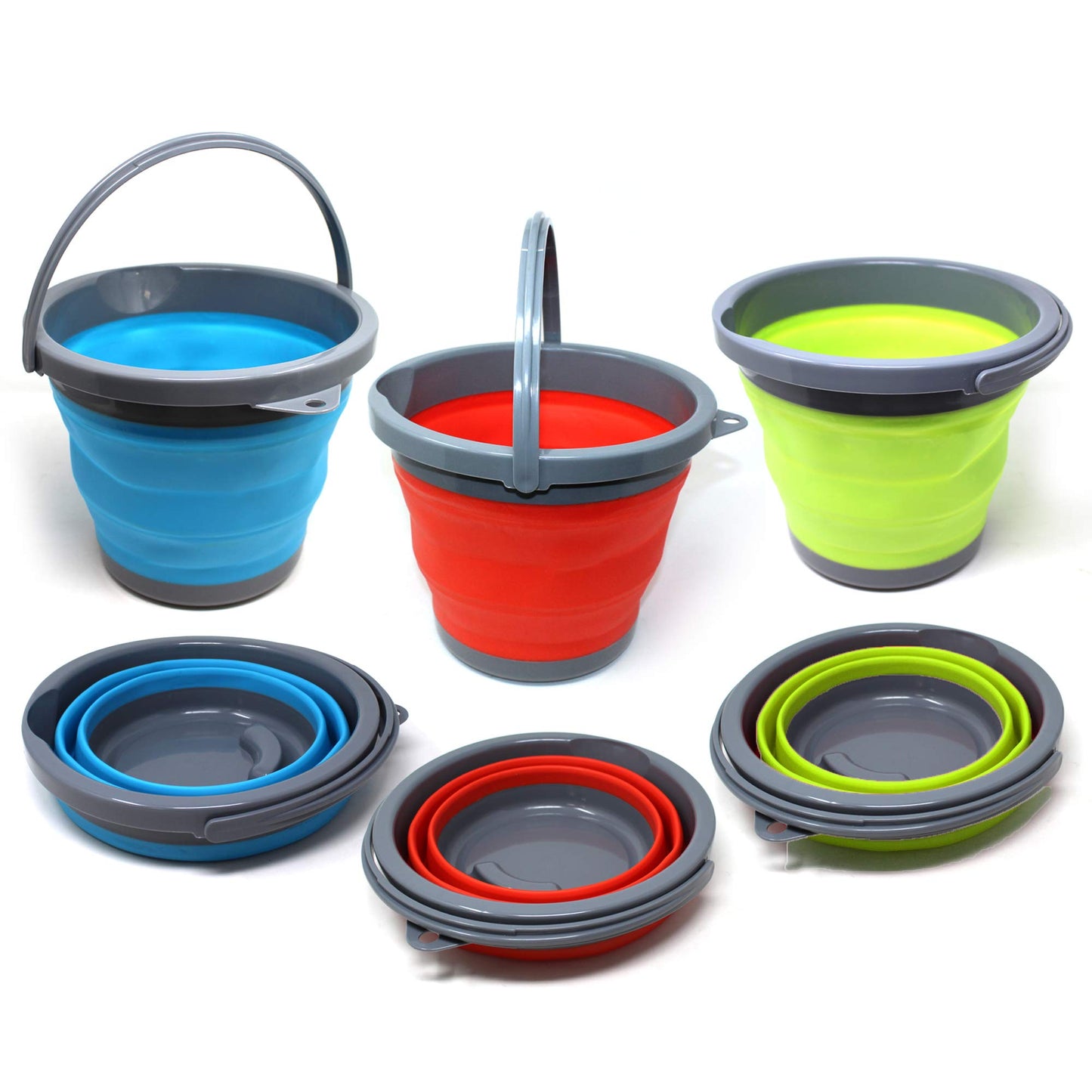 Bramble - 3 Pack 5 Litre Collapsible Buckets, Multi-use Portable Cleaning Buckets, Space Saving for Camping, Foldable to 5cm
