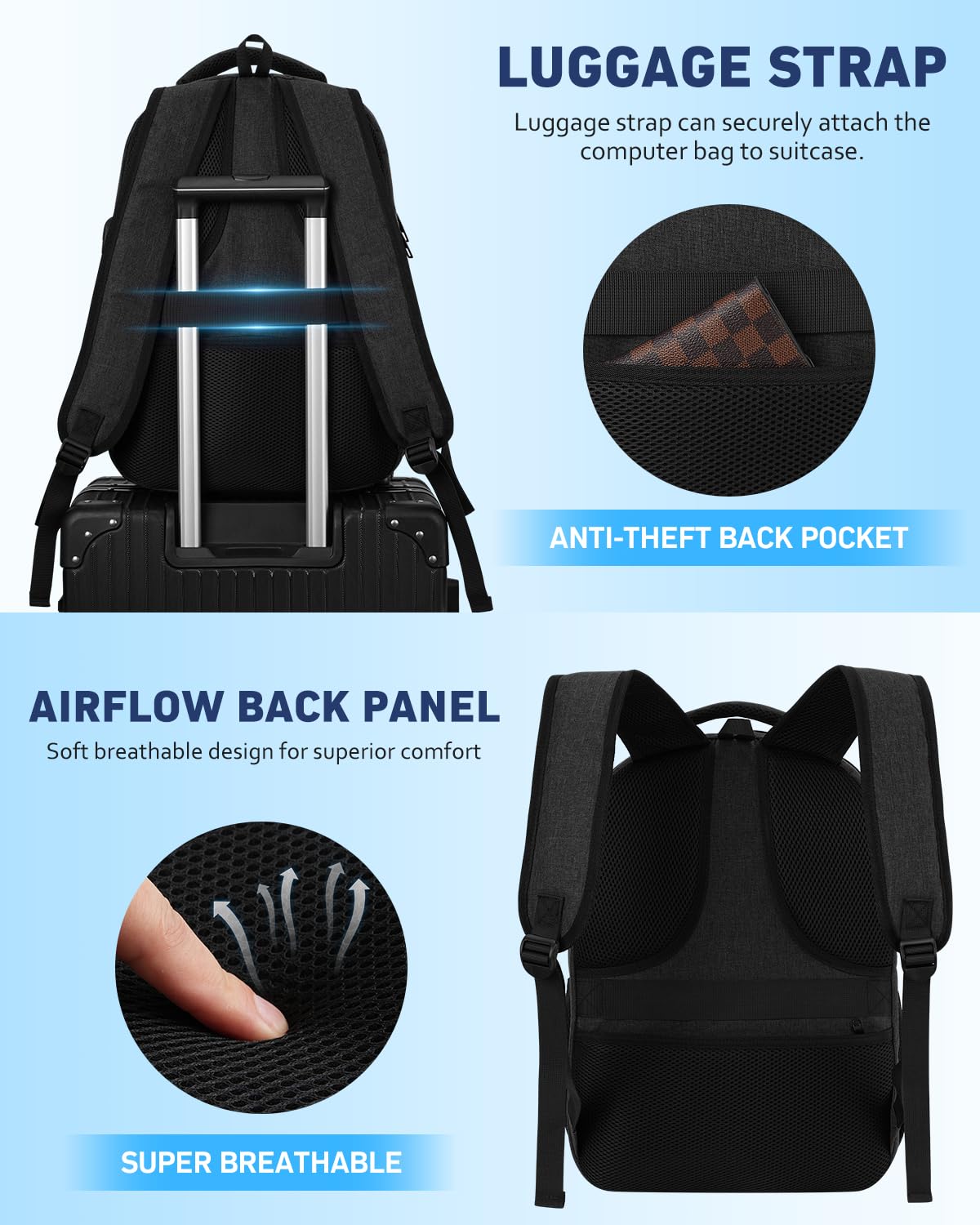 Laptop Backpack for Men,School Bookbag Gift for Teens Boys Student High School,College Computer Bag Business Anti Theft Sturdy Back Pack with USB Charger Fits 15.6 Inch Notebook,Black