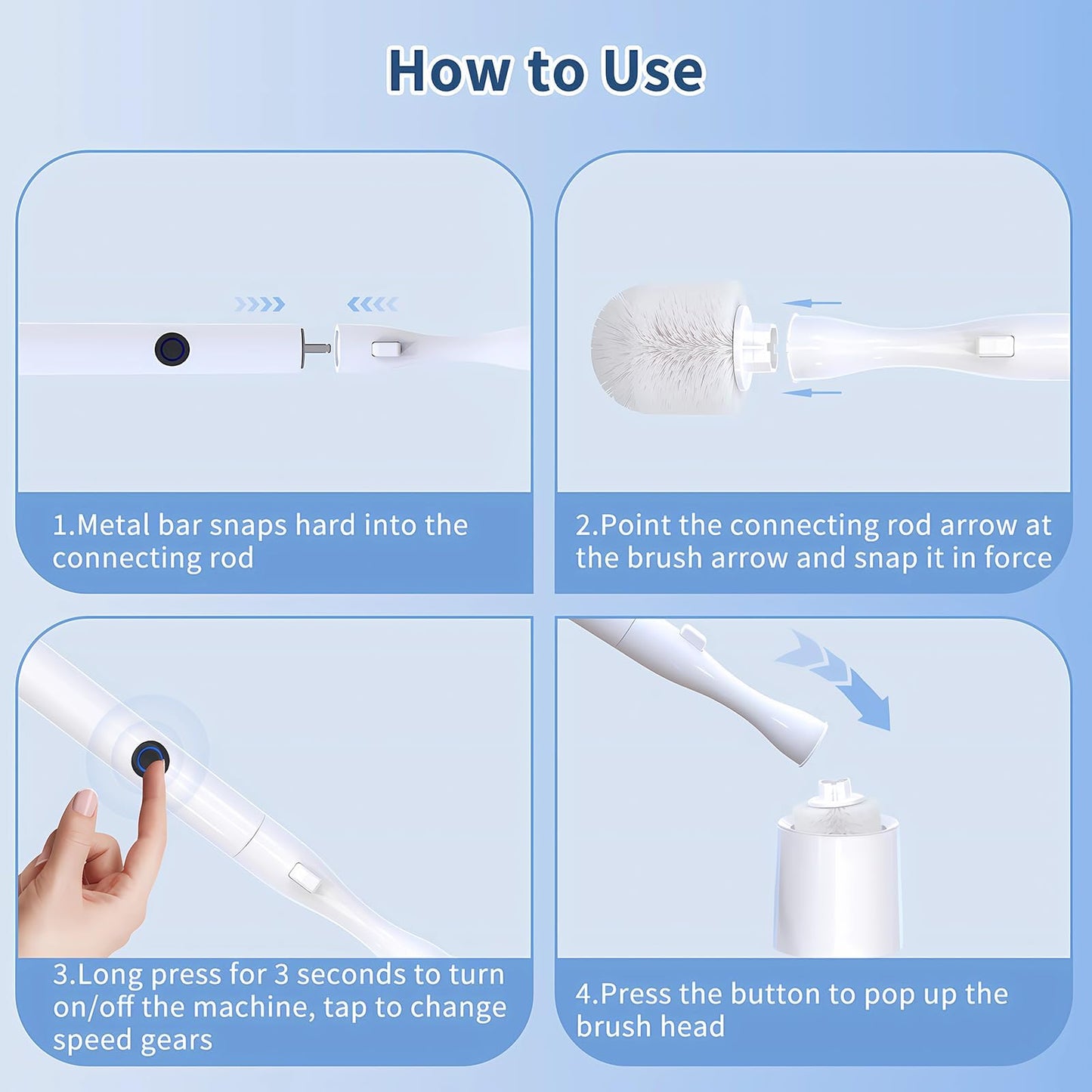 Electric Toilet Brush, HKFIF Toilet Brush and Holder Set, 360 Degree Powerful Cleaning Easily Eliminate Stains and Residue, 2 Speeds Rechargeable Motorized Toilet Scrubber (White)