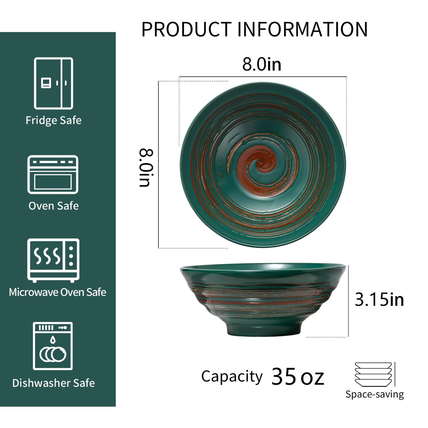 YUN TAO Ceramic Ramen Bowls Set of 4, 35 oz Large Japanese Style Serving Bowls for Salad,Udon, Soba, Pho,Pasta, Asian Soup Noodle,Suitable as Housewarming Gifts