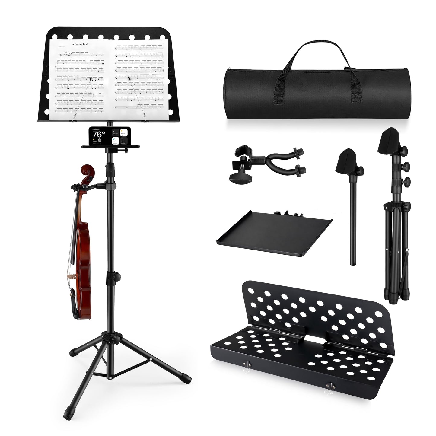 Vangoa Professional Portable Music Stand for Sheet Music with Violin Hanger, Folding Sheet Music Stand Music Instrument Stand with Carrying Bag, MD-3