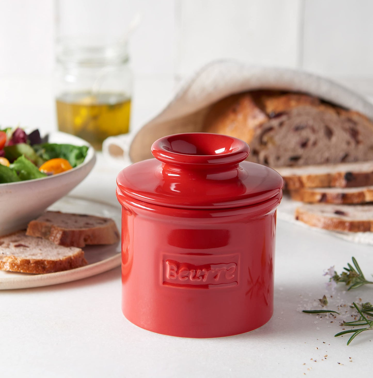 Butter Bell - The Original Butter Bell Crock by L Tremain, a Countertop French Ceramic Butter Dish Keeper for Spreadable Butter, Café Retro Collection, Maraschino Red, Glossy Finish