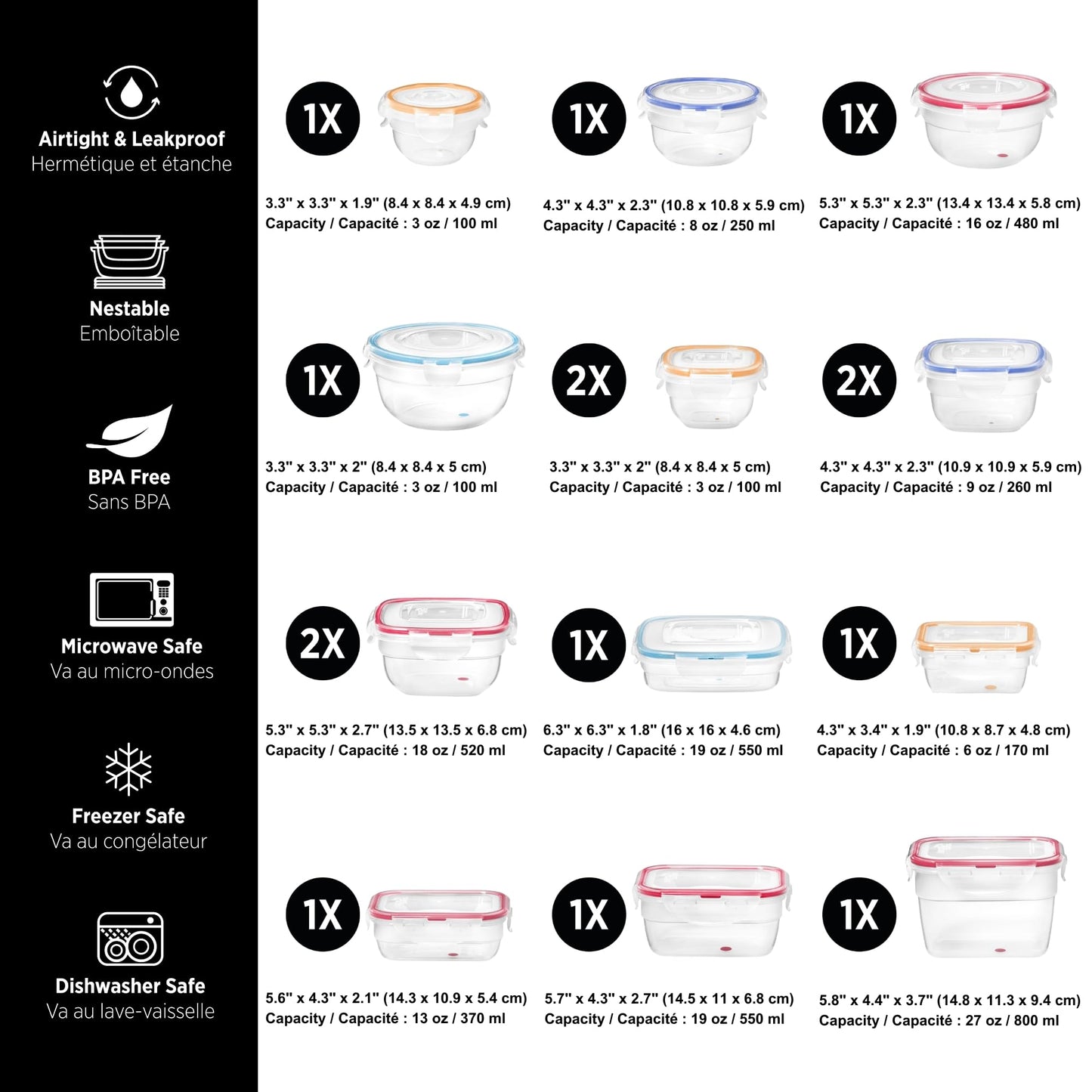 STARFRIT LocknLock 30-Piece Easy Match Plastic Container Set - Airtight, Leakproof & Nestable - 4-Sided Locking Lids