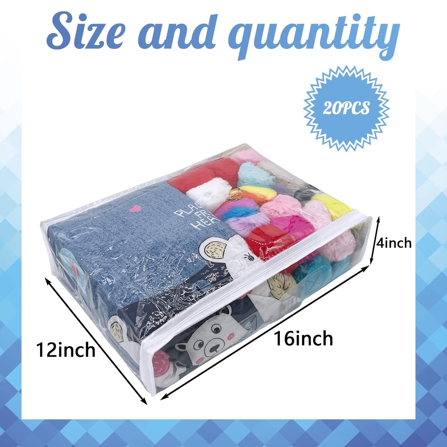 20Pcs Clear Clothes Storage Bags With Handle - 16x12x4Inch Plastic Sweater Storage Bags with Zipper Plastic Blanket Storage Bags Foldable Moving Bags for Bedding, Sweater, Bed Sheet, Pillow,Duvet