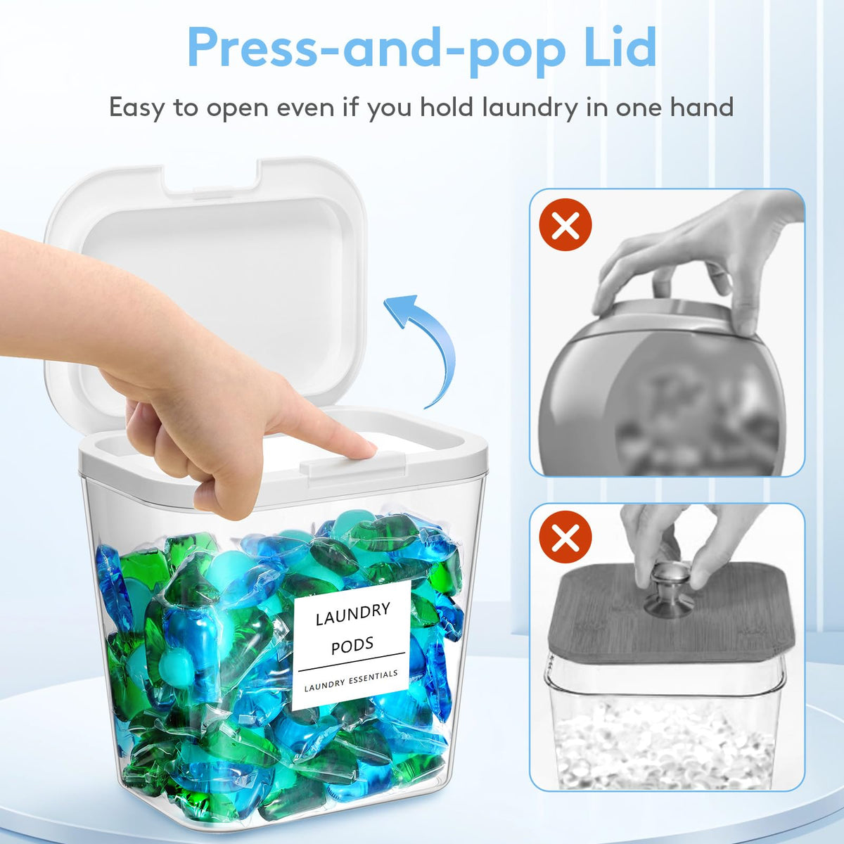 Lifewit 3 Pack Laundry Pods container & Dryer Sheet Holder Sets, Laundry Powder Container with press-to-open Lid, Laundry Room Organization and Storage for Bead, Scent Booster with Labels and Spoons