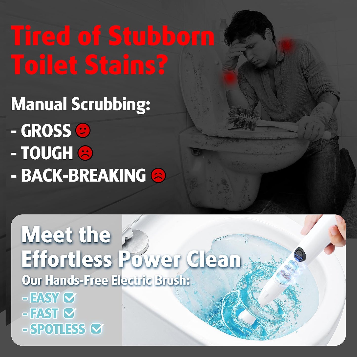 AIR U+ Hands-Free Electric Toilet Brush for Seniors & Busy Households - No Bending, Effortless Clean with Disposable Heads & Holder Set