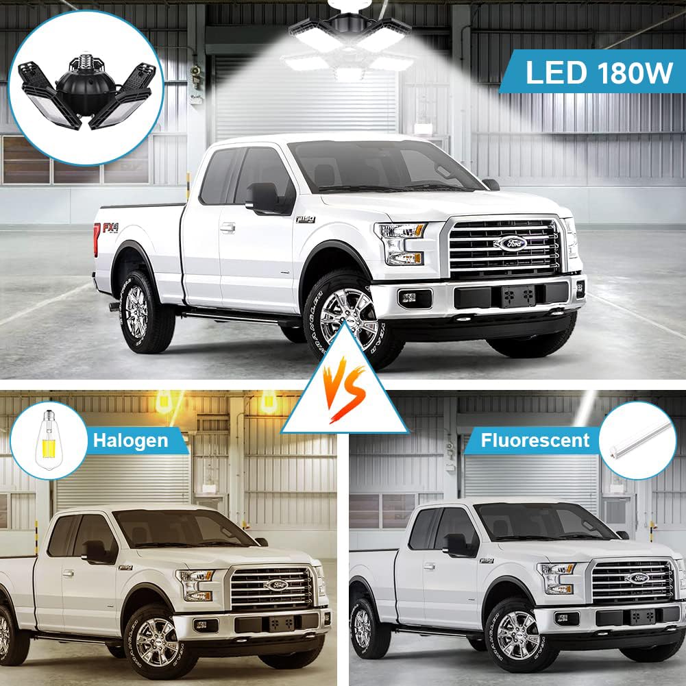 LED Garage Lights 2 Pack, Ceiling LED Shop Light 160W 16000LM 6500K Screw in Led Light with 5+1 Deformable Panels, Bright Led Lighting for Garage Workshop Basement Support E26/E27 Socket