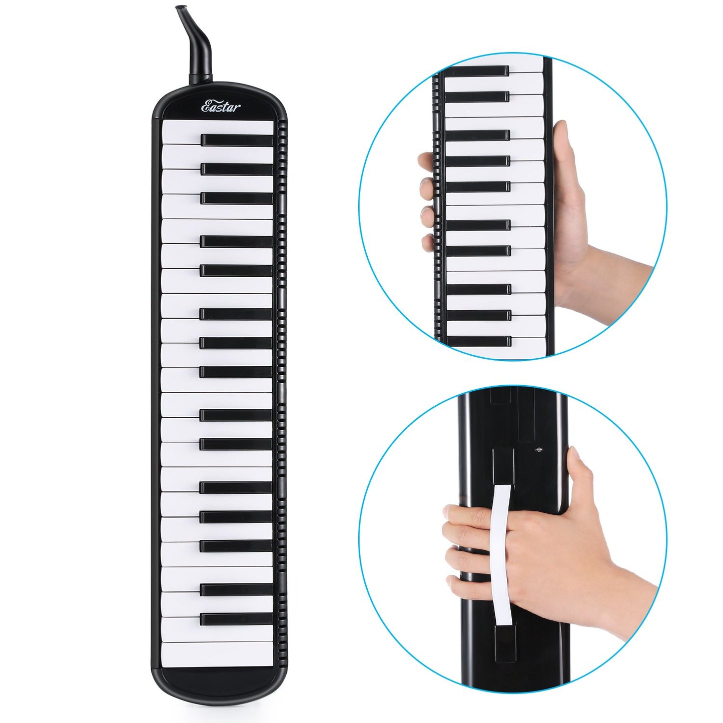 Eastar 37 Key Melodica Instrument with Mouthpiece Air Piano Keyboard, Carrying Bag, Black