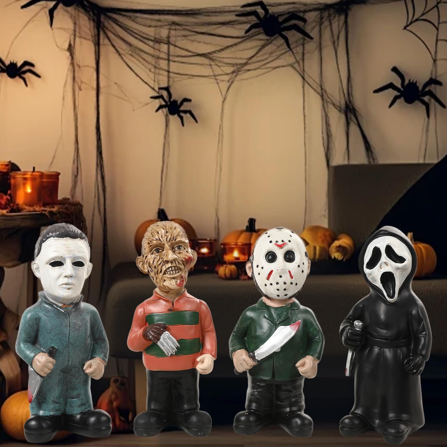 Homelex Horror Movie Garden Gnomes Decoration Set Michael Myers Freddy Jason Scary Gnomes Figurine for Halloween Statues