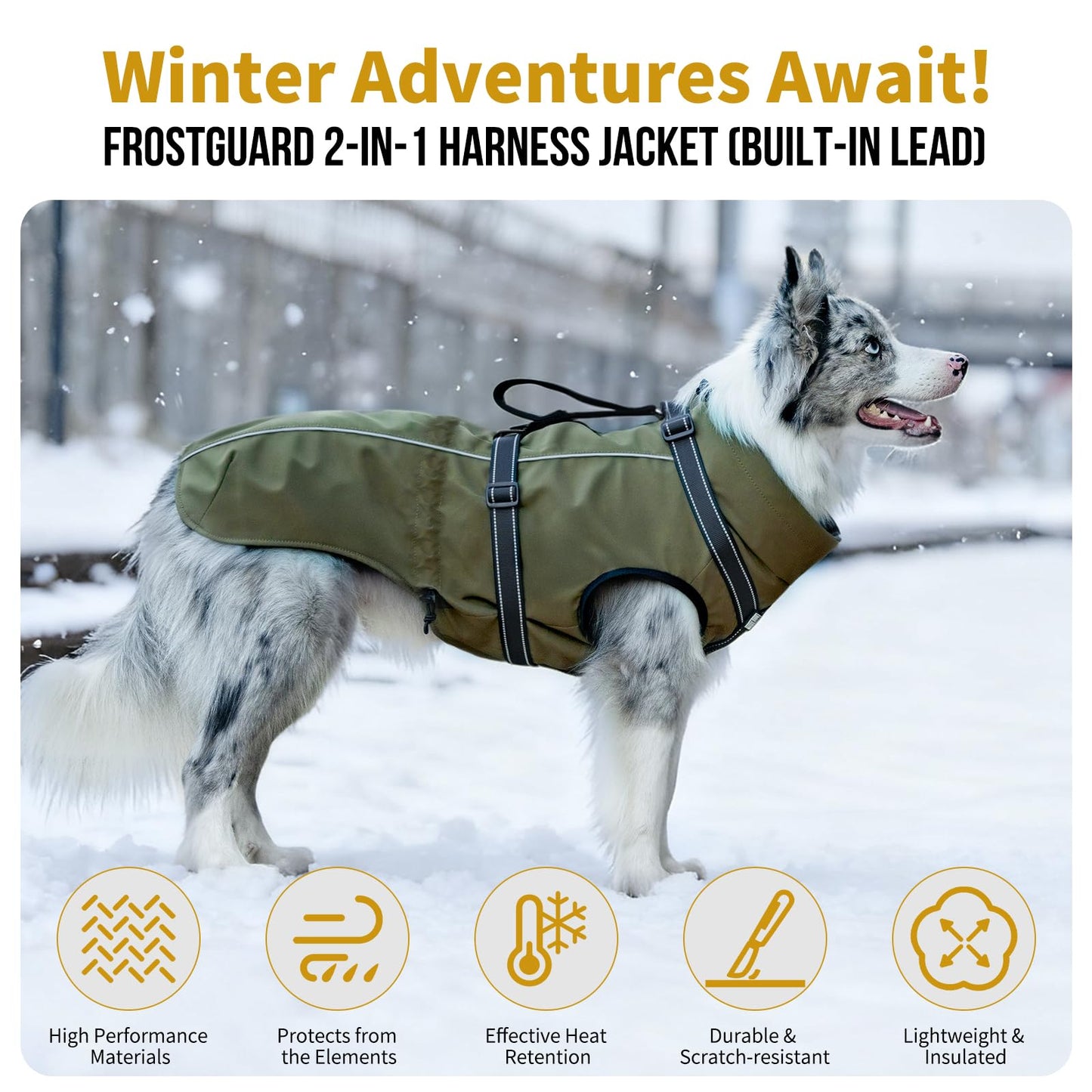 Dog Jacket Waterproof Dog Coat Cold Weather Reflective Jacket with Soft Fleece Lining Warm Coat for Pet Indoor & Outdoor Camping Hiking (Olive, Large)