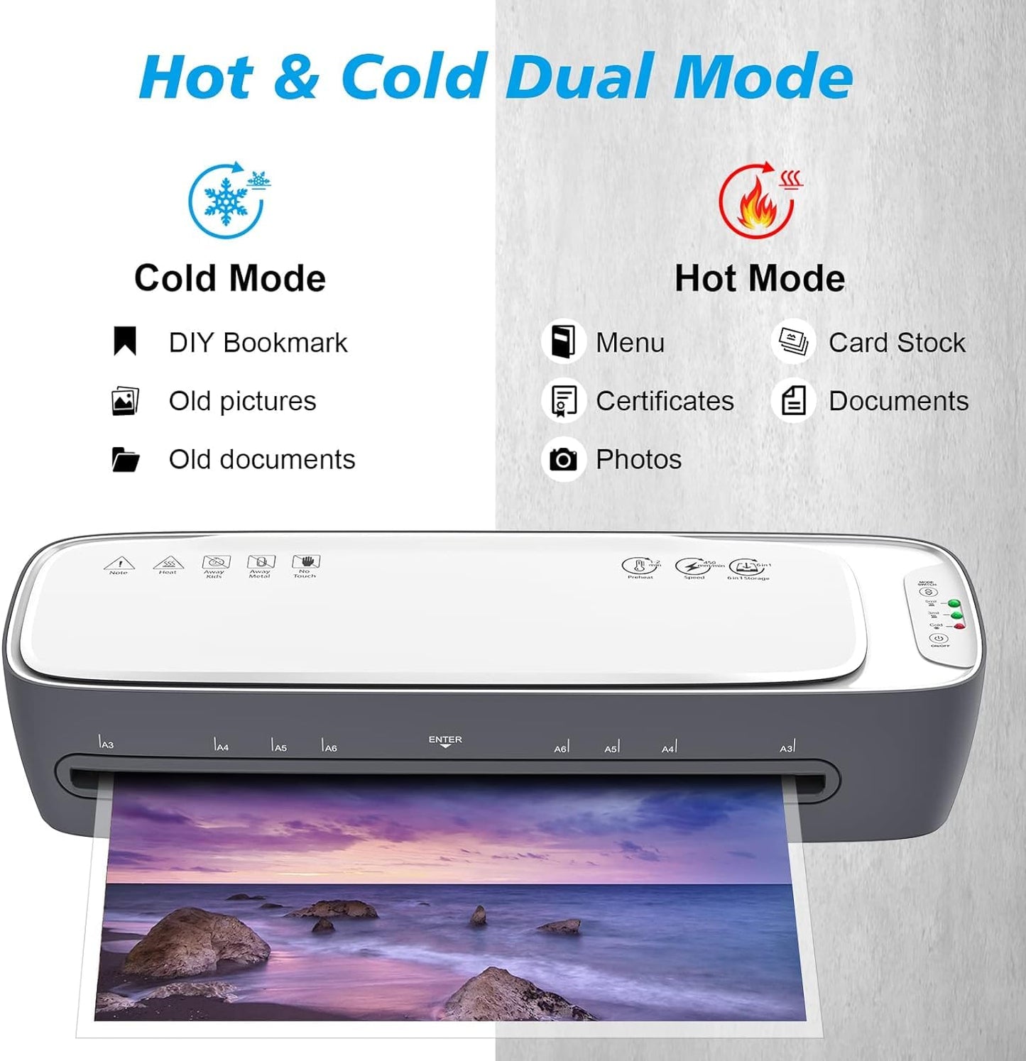 Laminator Machine and Sheets 13-Inch, Laminating Machine 11x17 Cold Thermal Laminator, 9 in 1 Lamination Machine 60s Warm-Up No Jam, Laminate Machine for Home/School/Office use