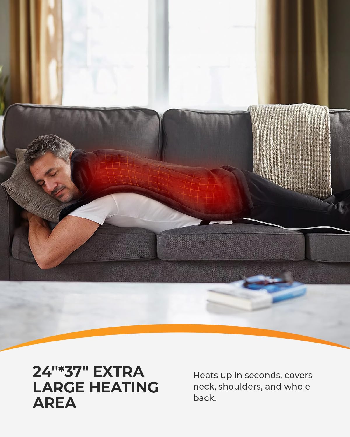 Heating Pads Electric for Neck and Shoulders, CooCoCo Large Heat Pad with 6 Heat Settings, Gifts for Dad Mom Women Men, Fast-Heating, Auto Shut Off, Machine Washable, 24"x37", Black