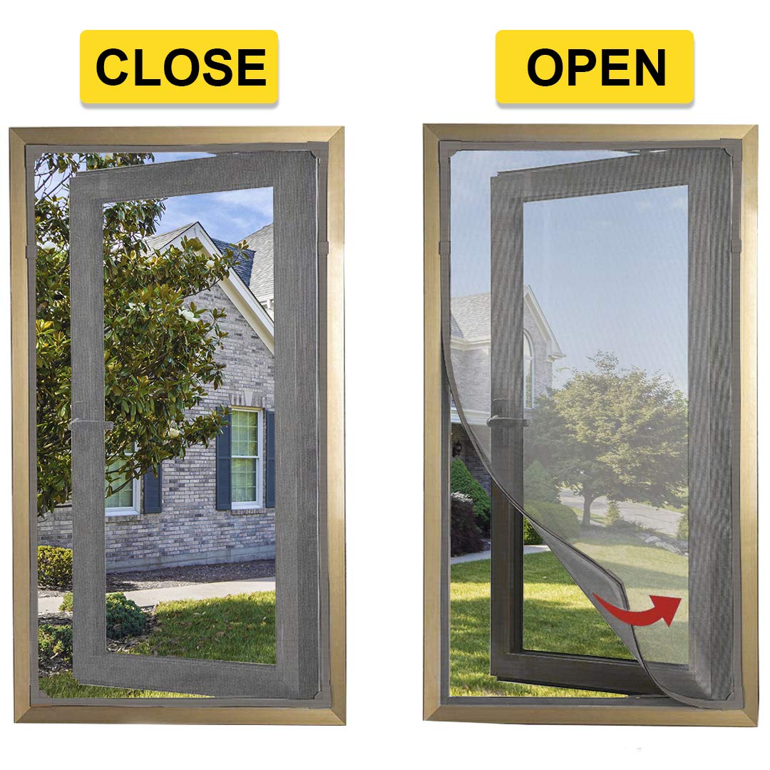 Yuzzy Adjustable Magnetic Window Screen DIY Fiberglass Screen Mesh Max 72”x 48”Fits Any Size Smaller with Gray Frame Fiberglass Mesh (72"x48")
