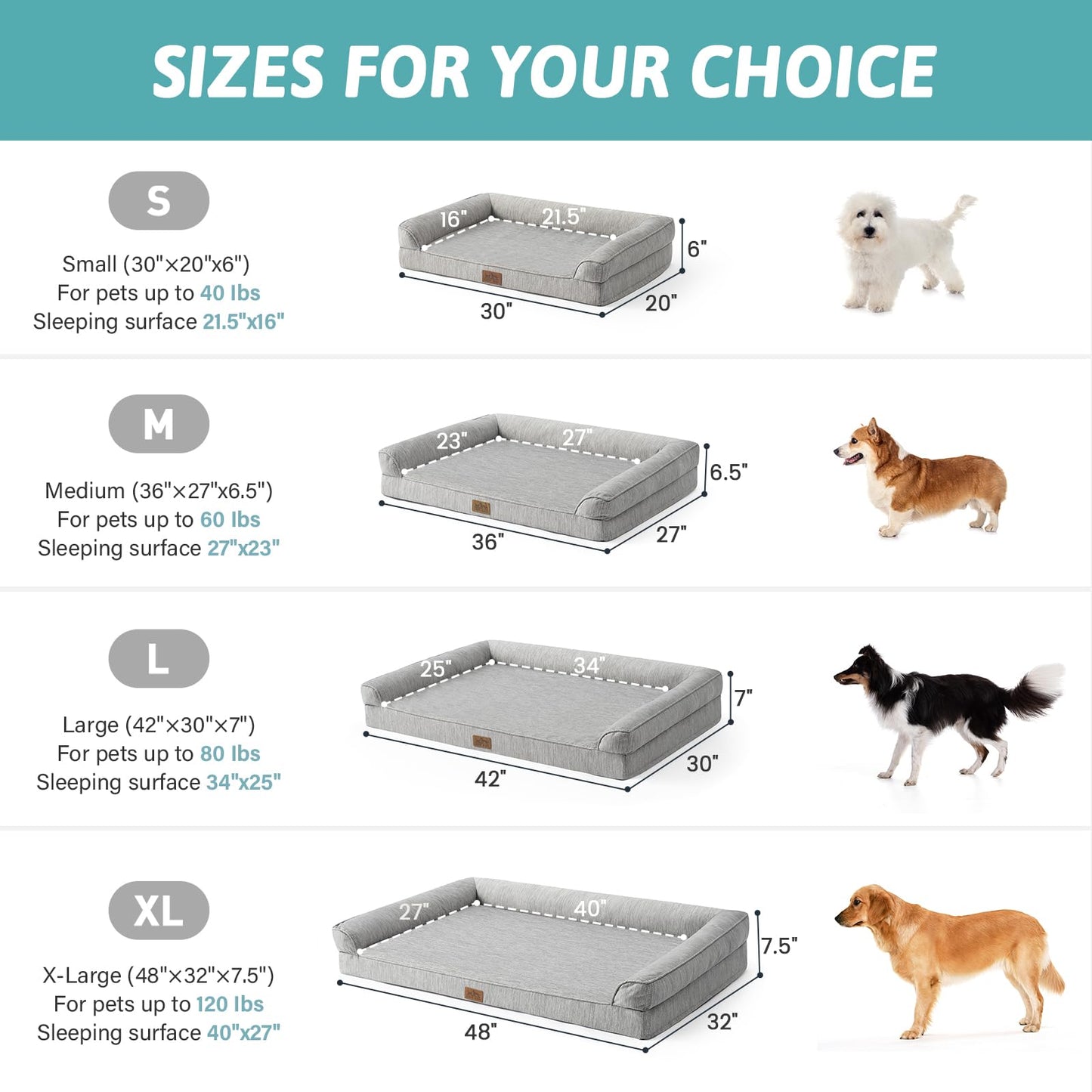 Cooling Dog Bed, Orthopedic Memory Foam Dog Bed with Sides, Comfy Pet Bed with Washable Cover, Waterproof Lining and Nonskid Bottom, Cooling Bed for Medium Dog, Silver Grey (36" L x 27" W x 6.5" Th)