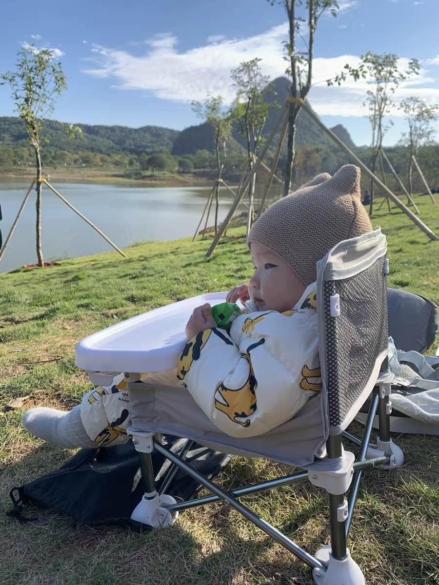 Portable Baby Booster Seat with Removable travel Compact Folding Eating Camping Beach High Chair Baby Seat Floor Seat Indoor Outdoor oddlers Kids Boys Girls (grey)