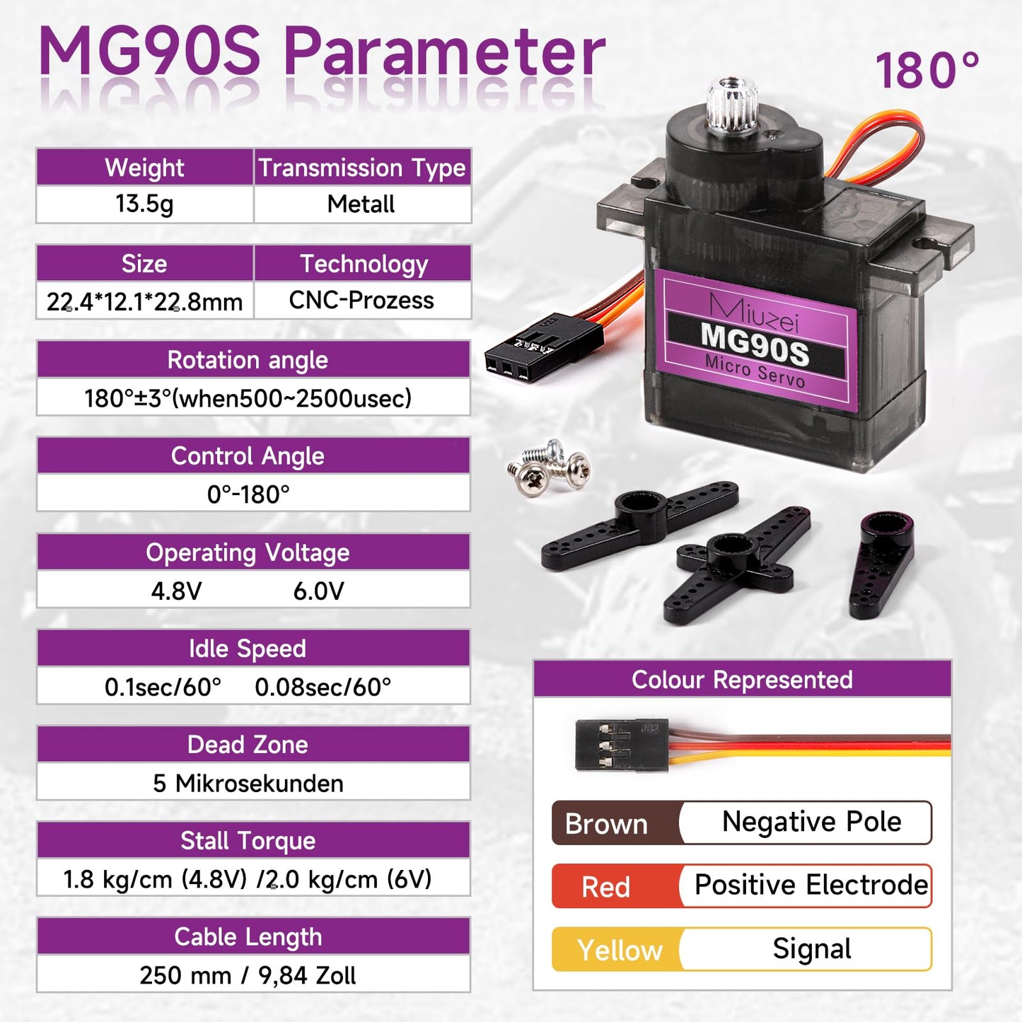 Miuzei MG90S 9G Micro Servo Motor Metal Geared Motor Kit for RC Car Robot Helicopter, Mini Servos for Arduino Project (10)