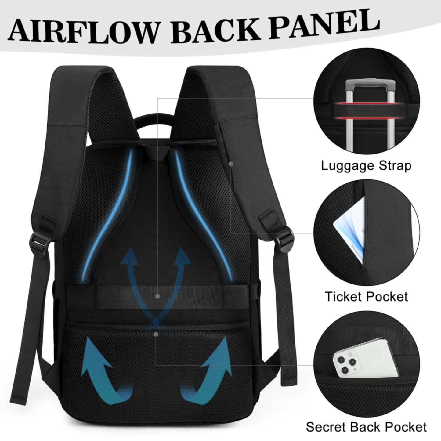 Laptop Backpack 15.6 inch Travel Backpack for Men and Women Anti Theft Backpacks with USB Charging Port Large Waterproof Computer Backpack for Work School, Black