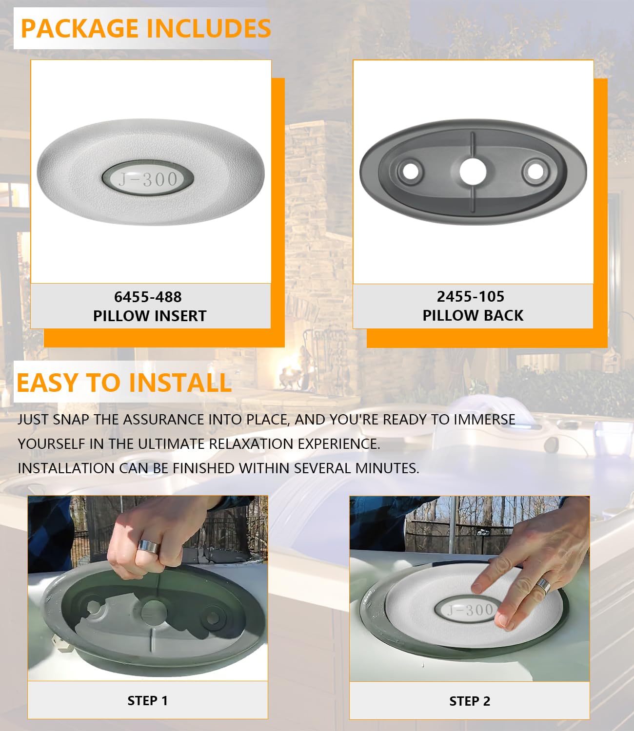 4PCS 2472-824 Oval Pillow Insert (6455-488) + Back Mount (2455-105) Replacement for Jacuzzi J-300 Series 2004+ Pillow Headrest