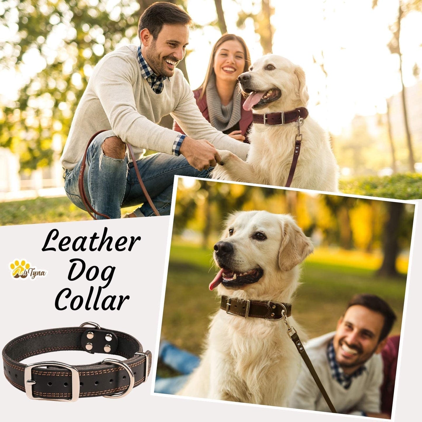 ADITYNA Heavy-Duty Leather Dog Collar for Large Dogs - Soft and Strong, 100% Genuine Leather (Large: Fit 17" - 23" Neck, Black)
