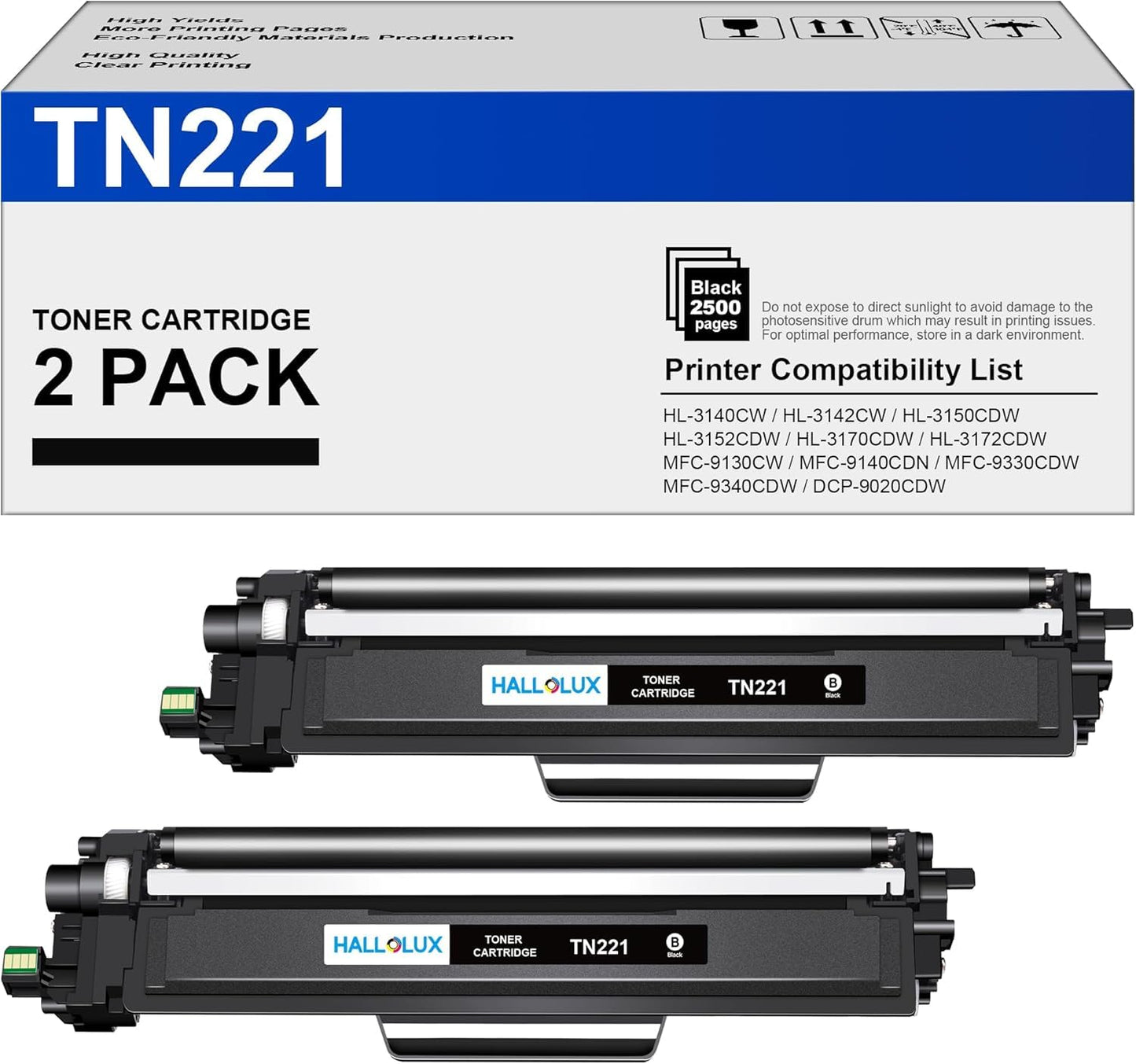 TN221BK High Yield Black Toner Cartridge Replacement for Brother TN221 TN-221 Toner Cartridge for Brother Laser MFC-9130CW HL-3170CDW HL-3140CW HL-3180CDW MFC-9330CDW MFC-9340CDW HL-3150CDN (2 Black)