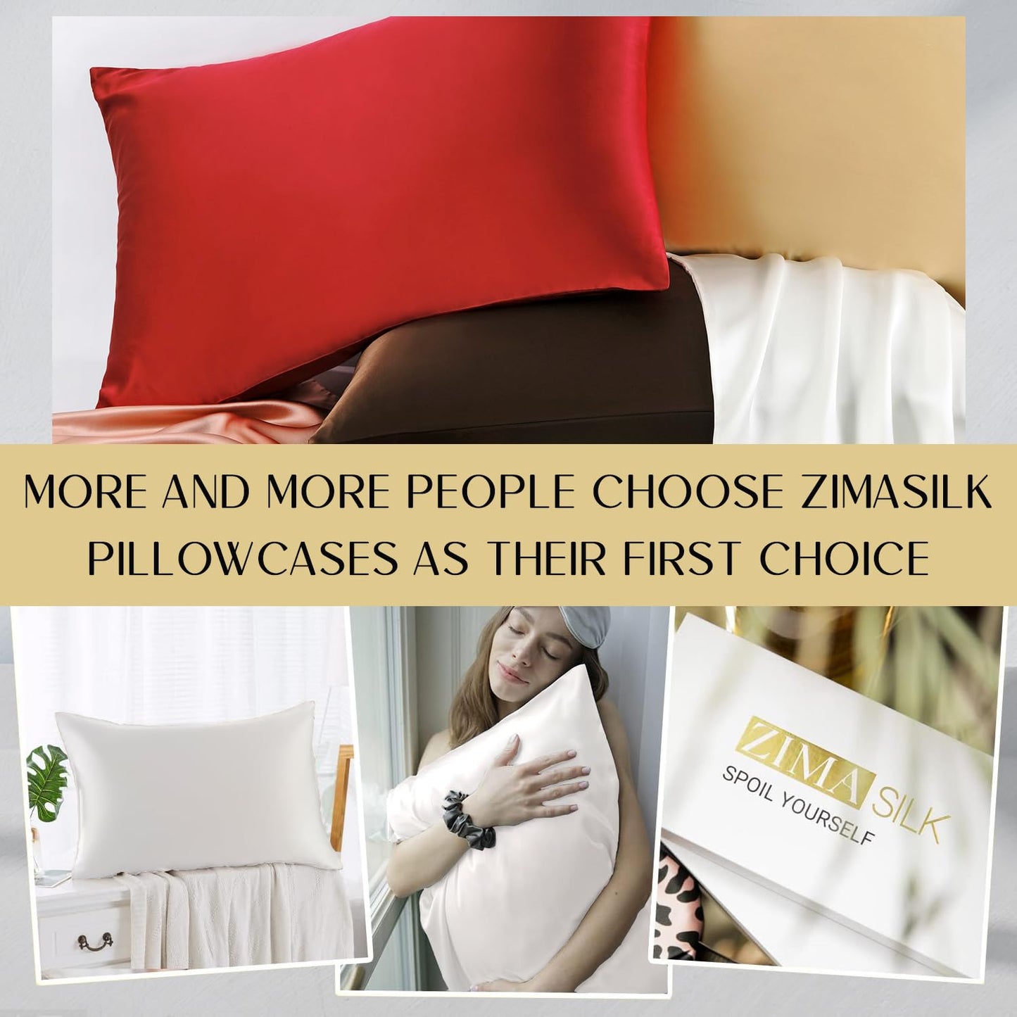 ZIMASILK 100% Mulberry Silk Pillowcase for Hair and Skin, with Hidden Zipper, Both Sides 19 Momme Pure Silk, 1pc(Queen 20''x30'',White)