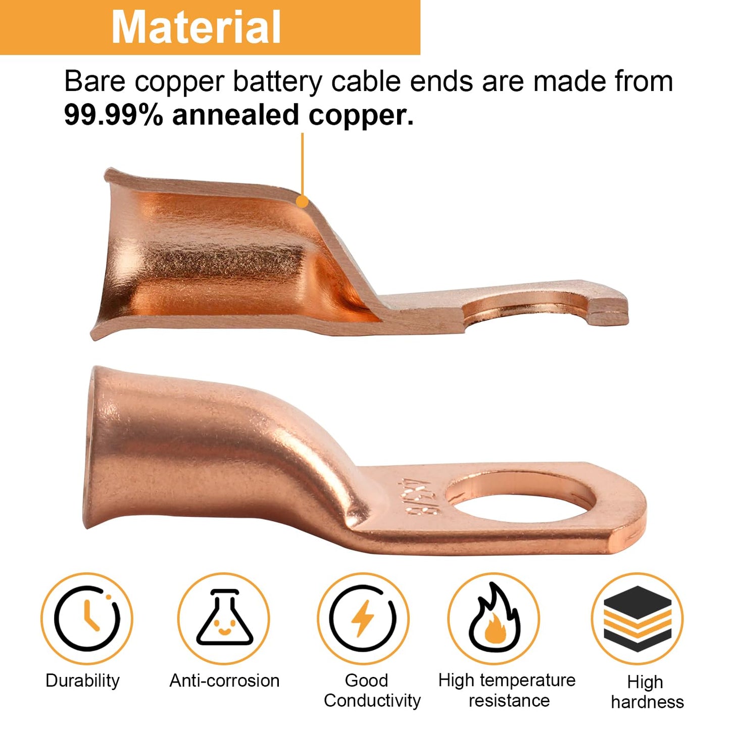 16Pcs 4/0 AWG 5/16" Stud Heavy Duty Copper Wire Lugs with 16Pcs 3:1 Black & Red Heat Shrink Tubing 4/0 Gauge Copper Battery Cable Ends Eyelets Tubular Ring Terminal