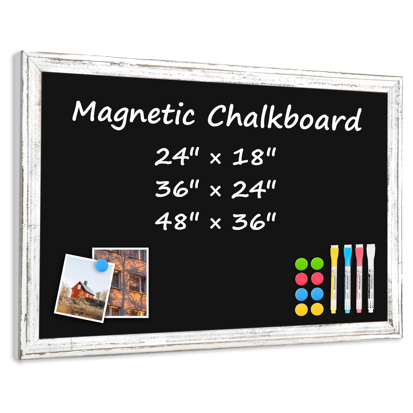 QUEENLINK Chalkboard for Wall, White Framed Chalk Board, 24" x 18" Wall-Mounted Decorative Black Board, Retro Rustic Chalk Writing Board for Restaurant Menu, Kitchen and Dorm Room
