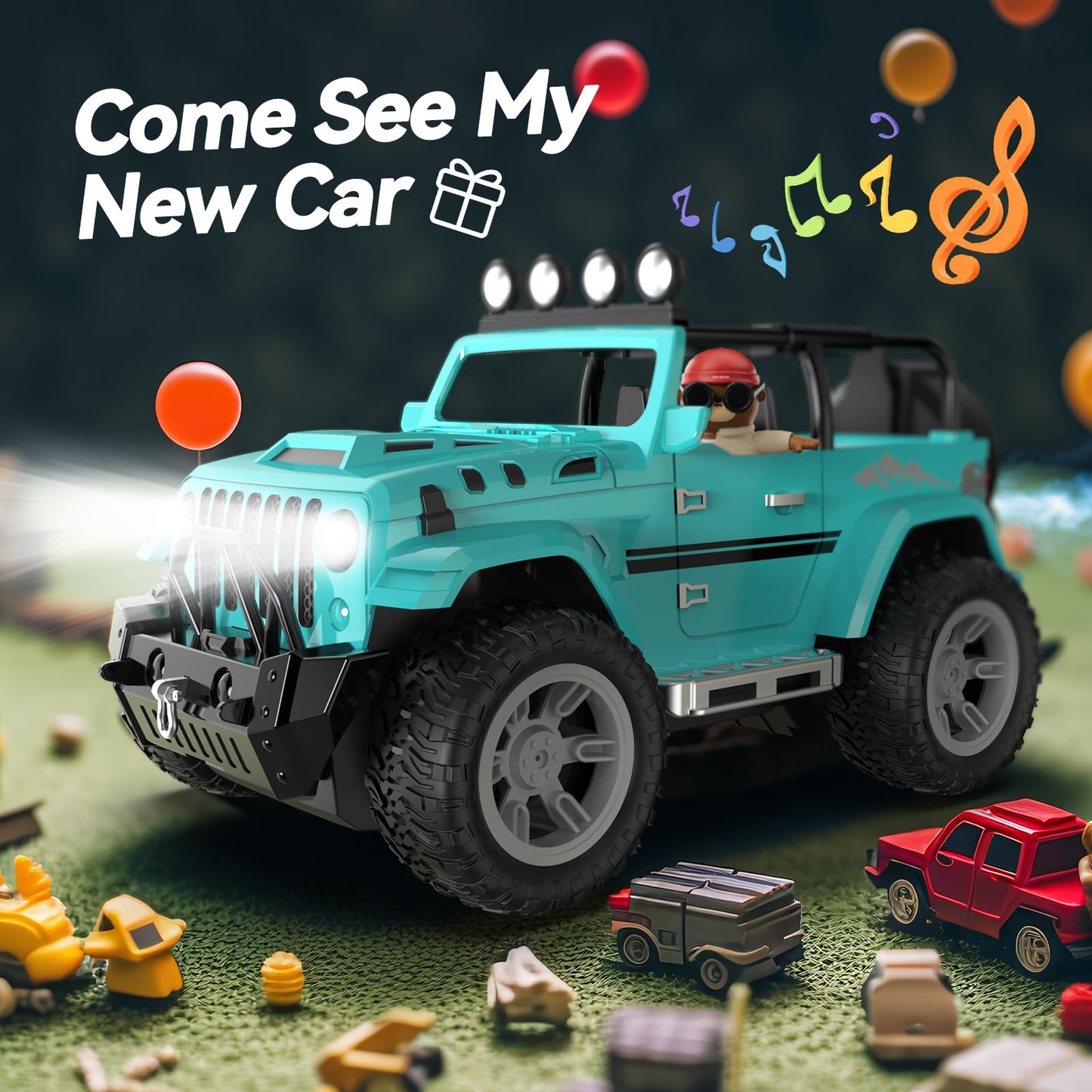 DEERC Jeep RC Car W/Spray Function, Remote Control Car W/Fog Mist, 1:16 Off-Road Truck W/ 2 Batteries, LED Lights& Sound, 50+ Min Play, 2.4Ghz All Terrain SUV Electric Vehicle Toy for Boys Adults