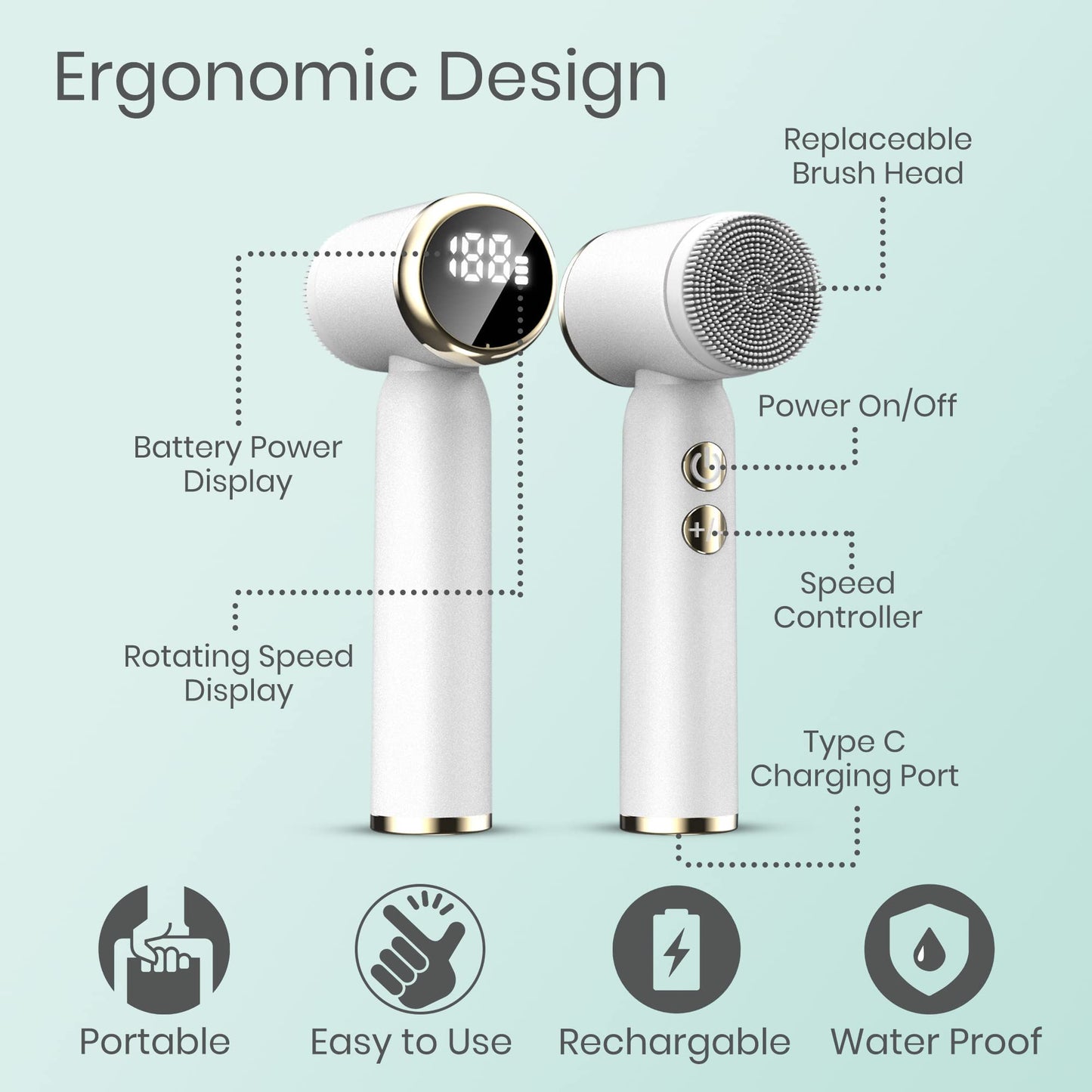 UnTI Electric LED Facial Cleansing Brush Set 6 in 1,Rechargeable Waterproof Portable White Face Cleanser and Exfoliating, Suitable for Oily Dry Sensitive Skin Women & Men