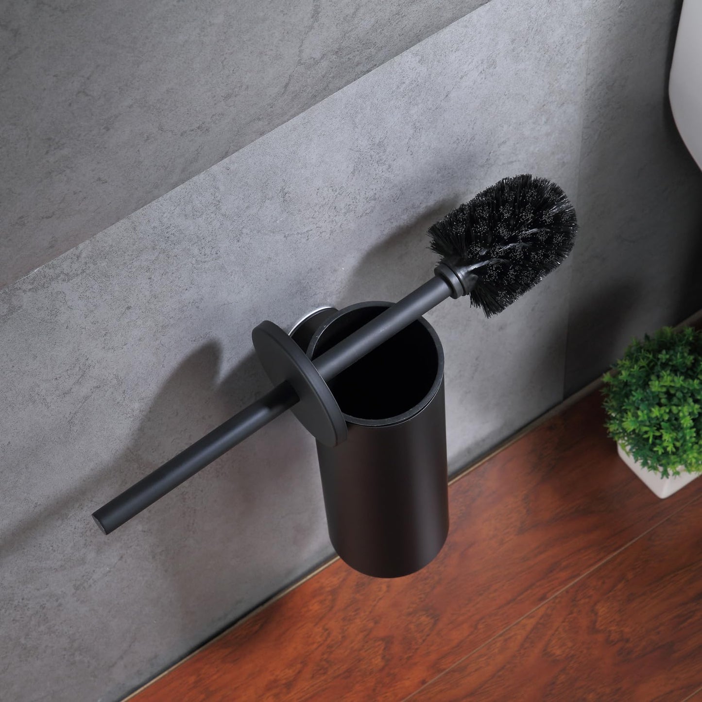 AIREMOEN 1 x Heavy Duty Adhesive Toilet Brush Holder No Drilling 304 Stainless Steel Round Head Thoroughly Cleans Bathroom (Black)
