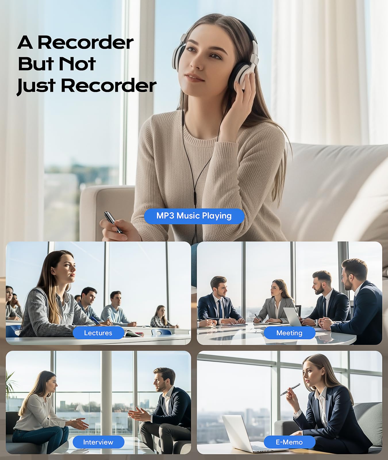 128GB Digital Voice Recorder with Playback, USB-C Voice Activated Recorder with OTG Functionality, Audio Recording Device with AI Noise Reduction, Great Gift for Students, Teachers, Business.