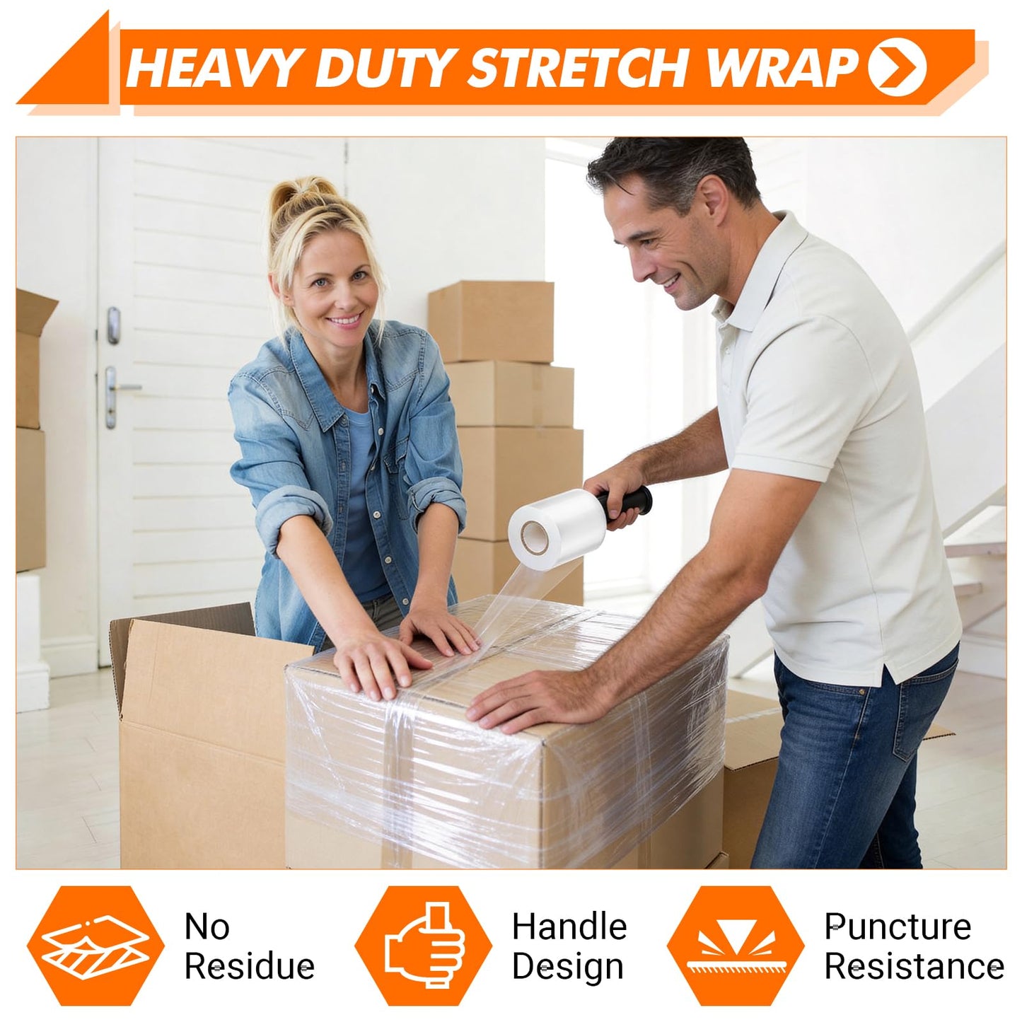 Origuuds Stretch Film, Stretch Wrap with Handles, Industrial Strength Plastic Wrap for Moving, Pallet Wrap, Luggage, Furniture Wrapping, Packing (5 Inch x 1000 Feet, 2 Roll)