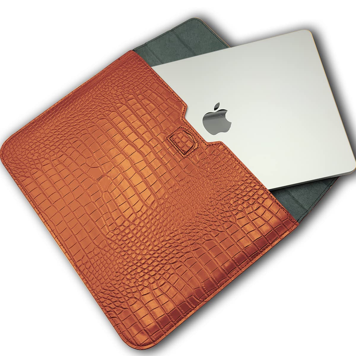 Seanai 15-16 Inch Crocodile Faux Leather Laptop Sleeve Case with Magnetic Closure & Stand Function for MacBook Air 15 Pro 15 Pro 16 M5 M4 M3 M2 M1 A3448 A3241 A2485 A3428 A3429 (2019-2026), Brown